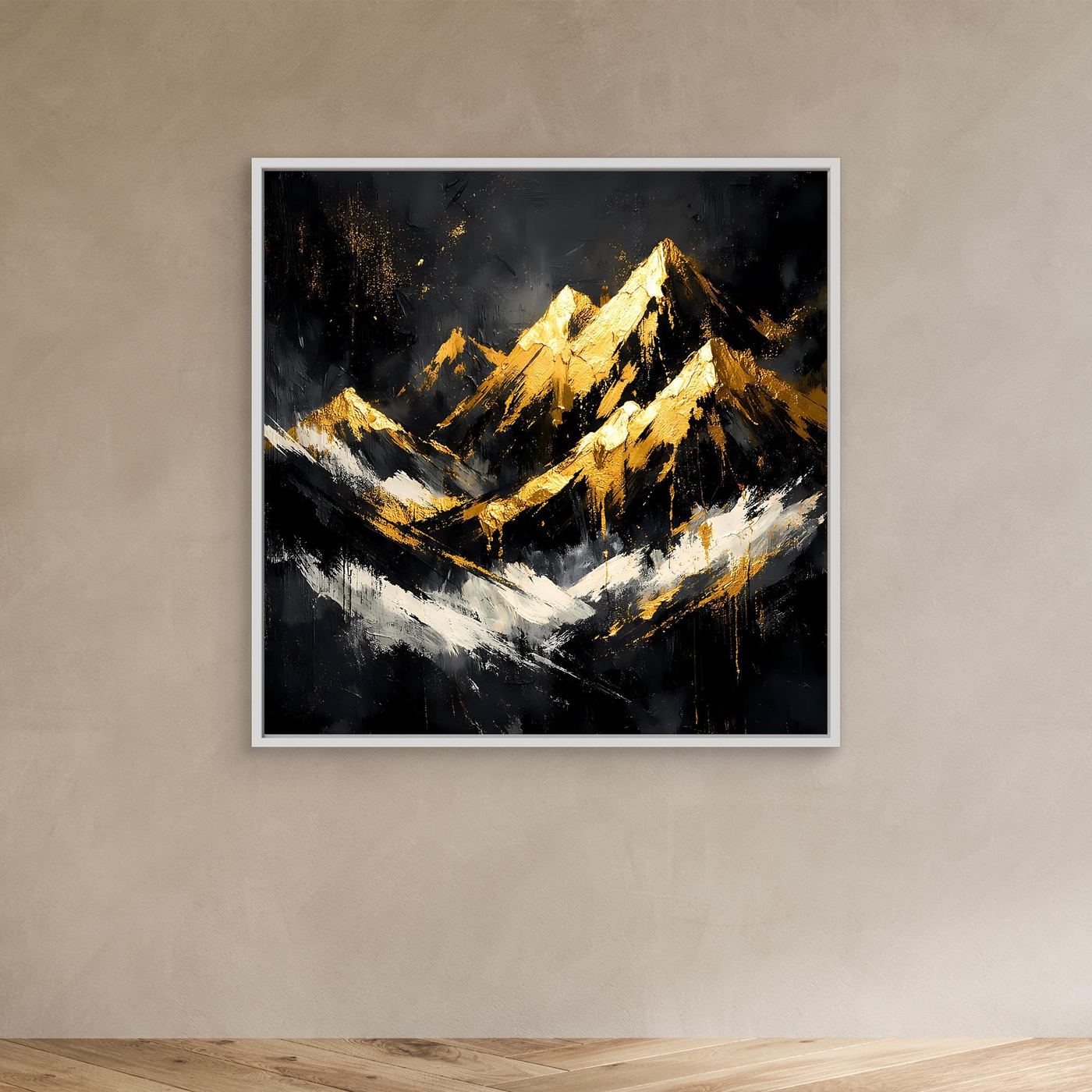 Leinwand Goldene Berggipfel im Abendlicht | Modernes Abstraktes Berg Wandbild