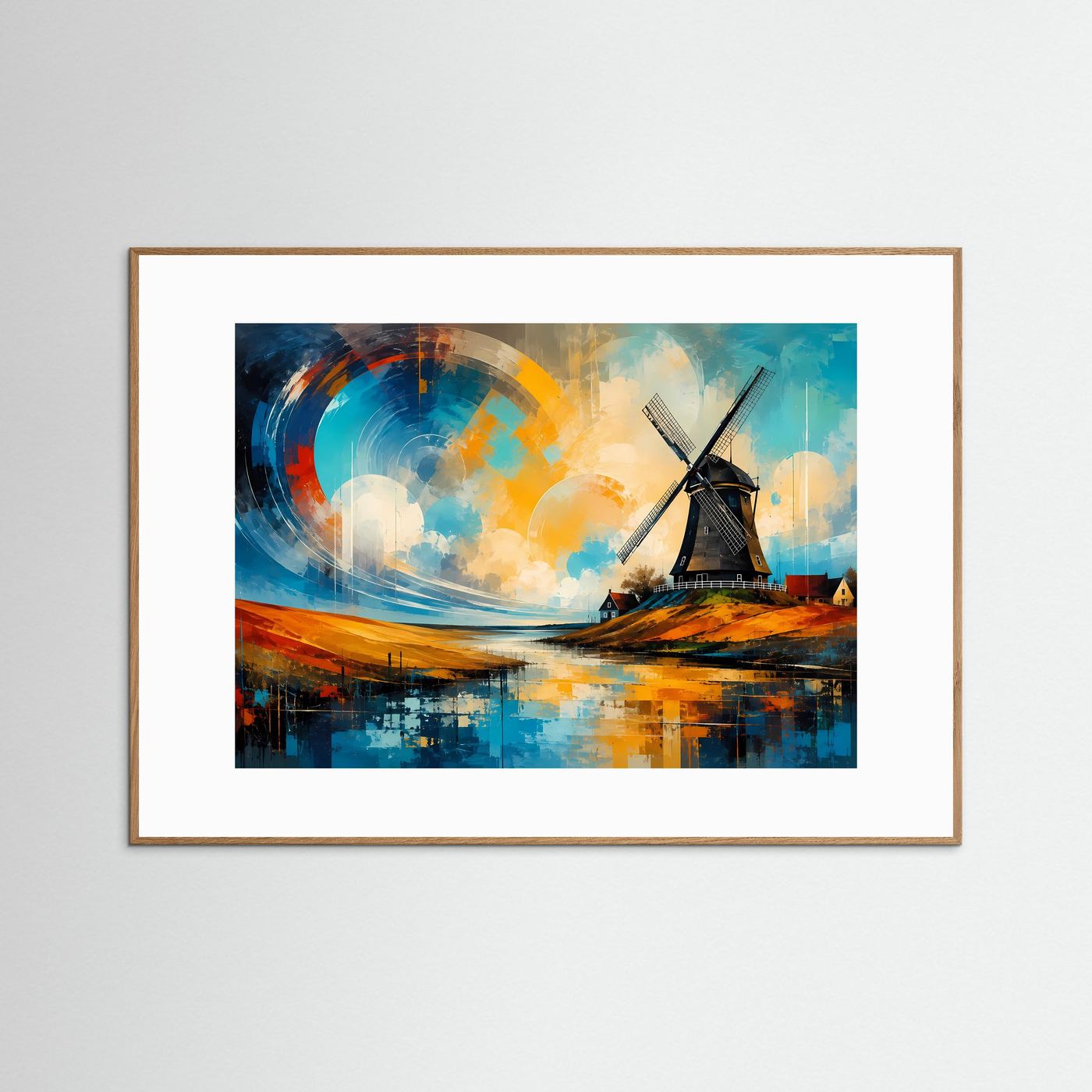Windmühle Poster | Abstrakte Landschaft Kunst | Moderne Windmühlen Wandkunst | Elegantes Natur Wandbild