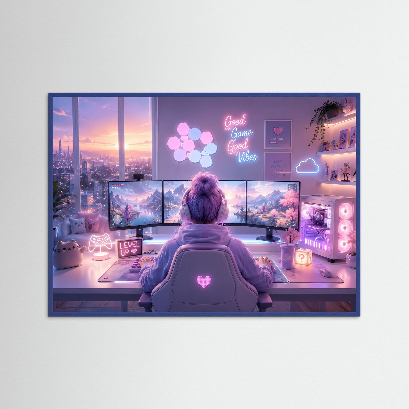 Gaming Setup in Rosa & Lila | Gamer Girl Neon Wandkunst