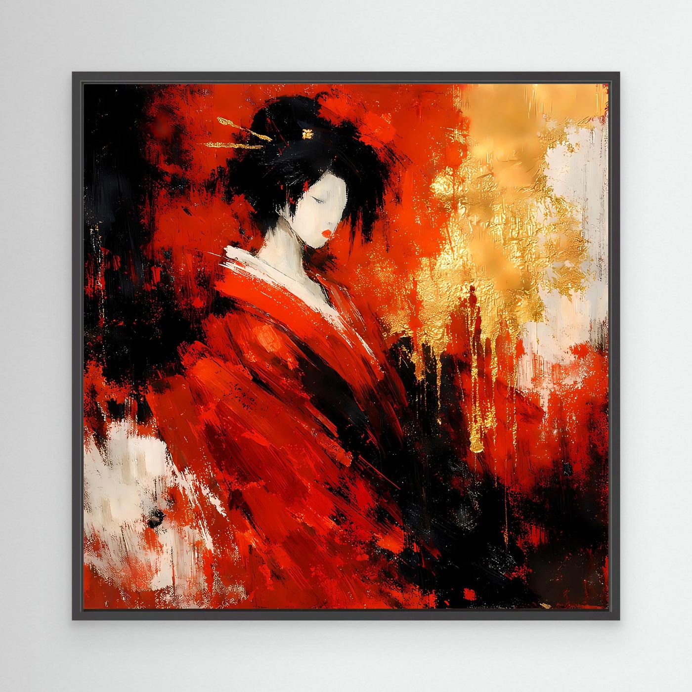 Leinwand Elegante Geisha im Roten Kimono | Abstraktes Asiatisches Wandbild Moderne Kunst