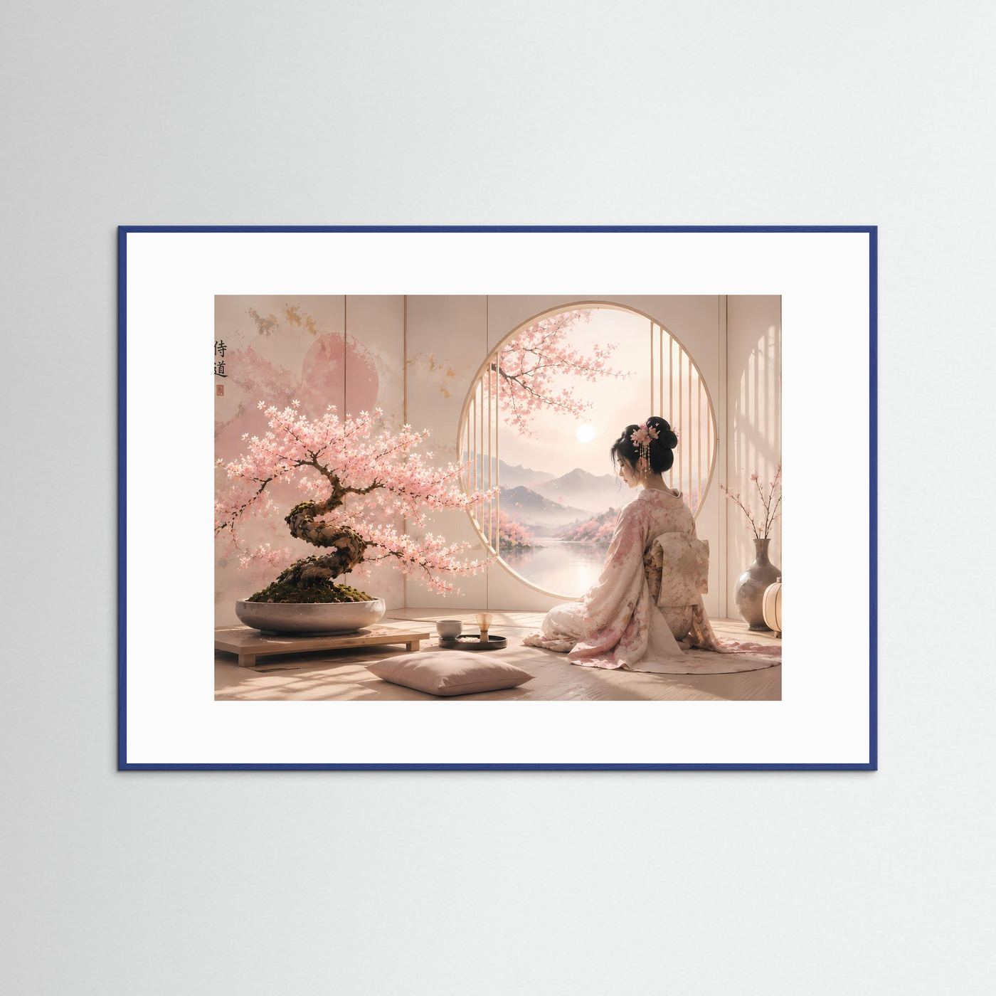 Japanische Geisha mit Kirschblüten | Sakura Bonsai & Zen Harmonie