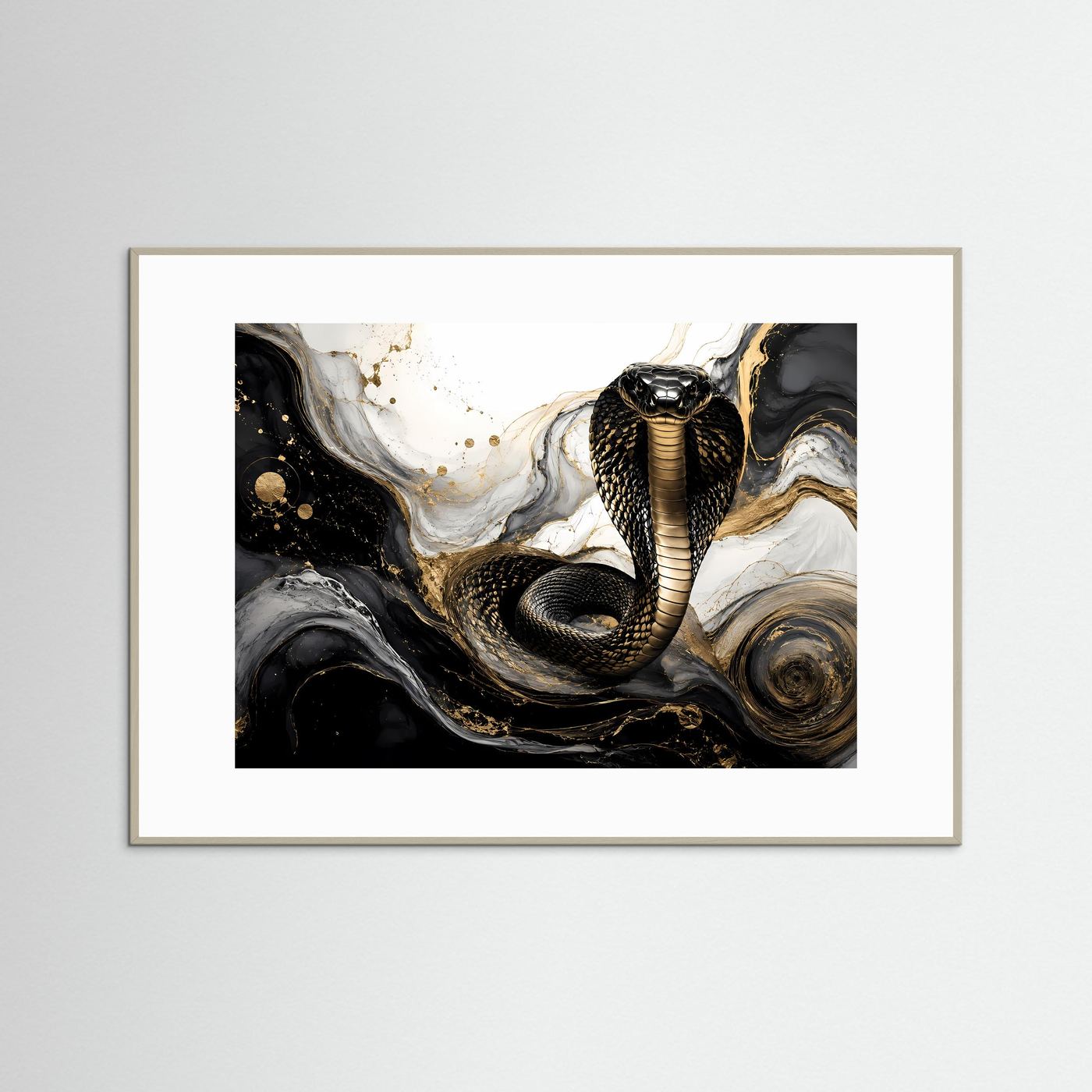 Elegante Kobra in Gold & Schwarz | Moderne abstrakte Tierkunst Poster
