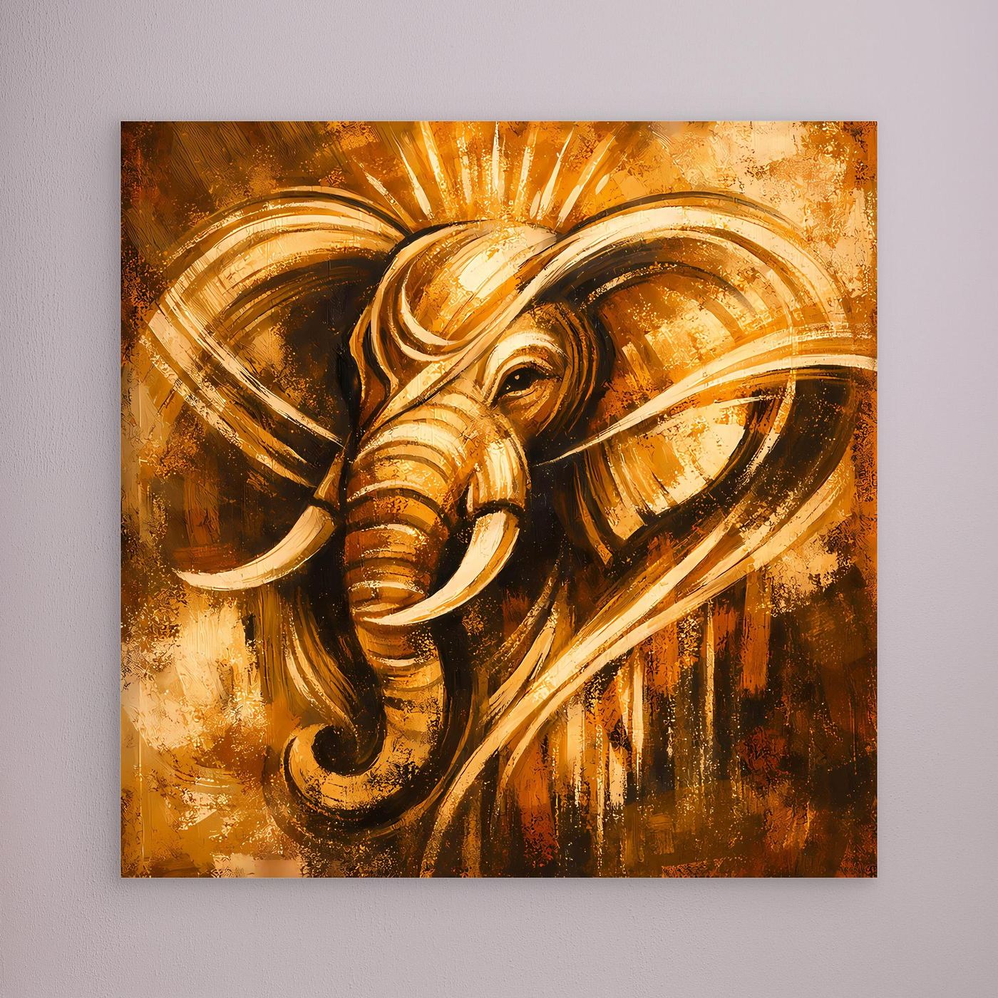Leinwand Goldener Elefant Ganesha-Stil | Abstraktes Modern Art Tier Wandbild
