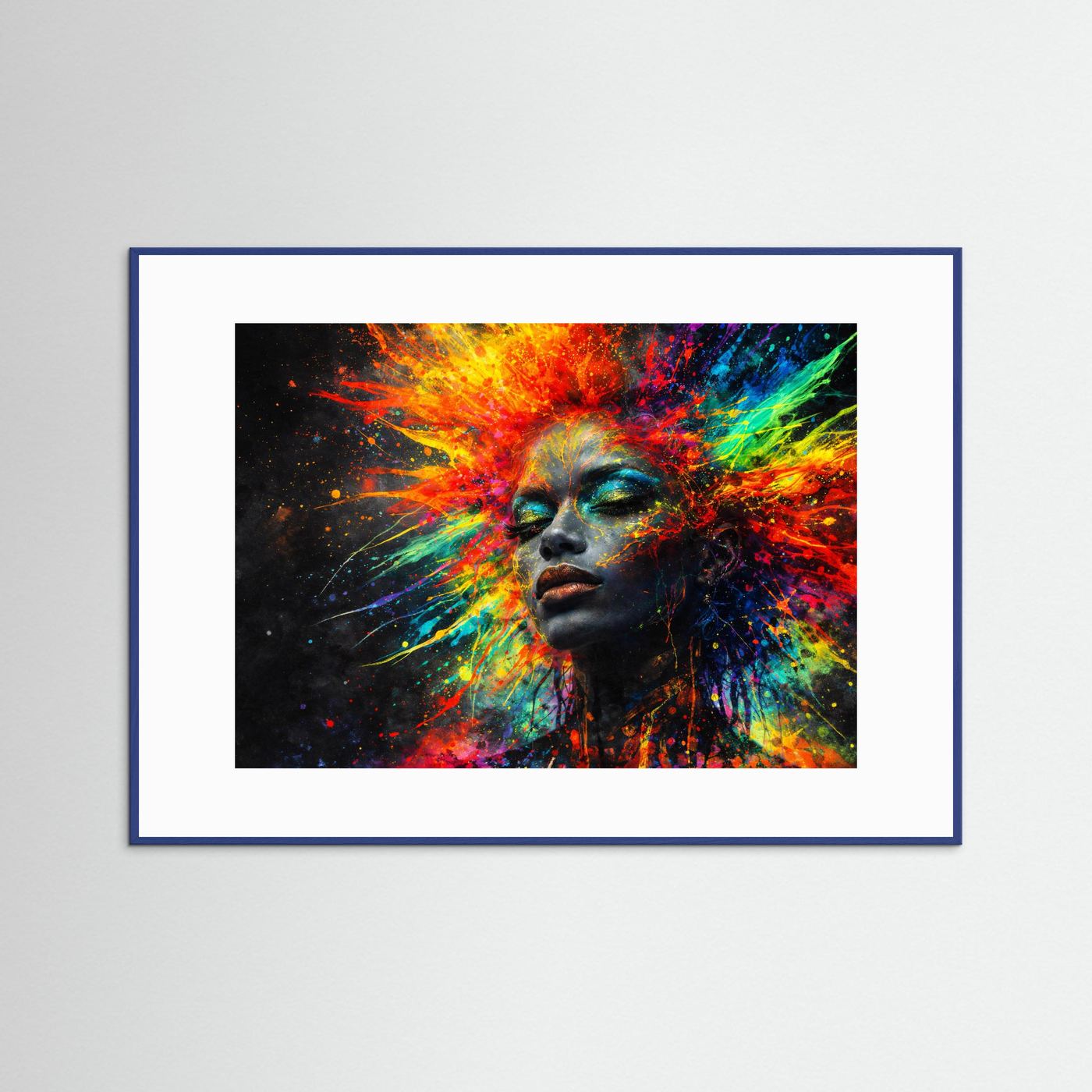 Abstraktes Portrait Frau im Farbrausch | Modernes Neon Pop Art Poster Querformat