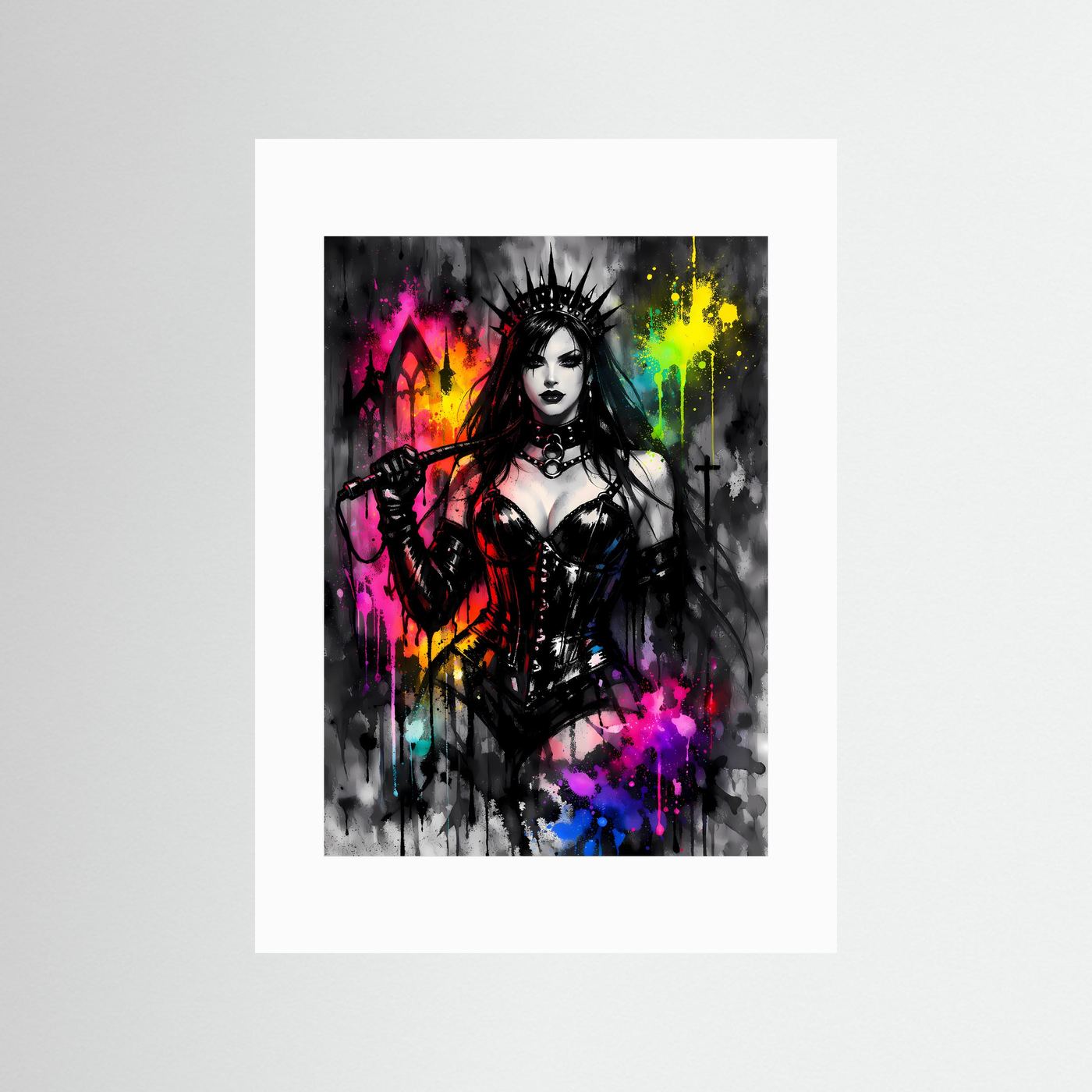 Gothic Queen Dominanz | Dunkles Fantasy Kunstposter mit Peitsche & Spiked Crown Hochformat