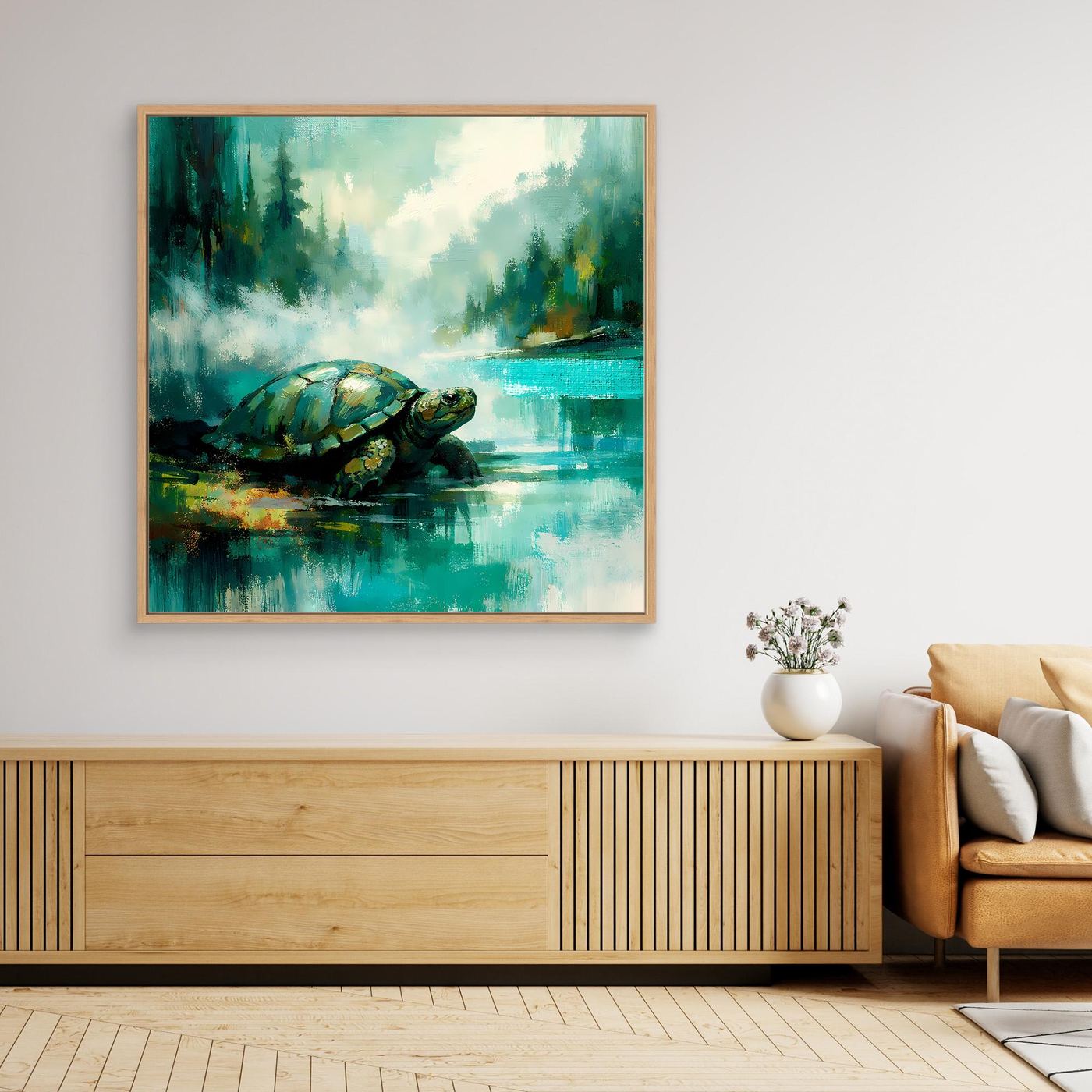 Leinwand Mystische Schildkröte am See | Abstraktes Natur & Tier Wandbild