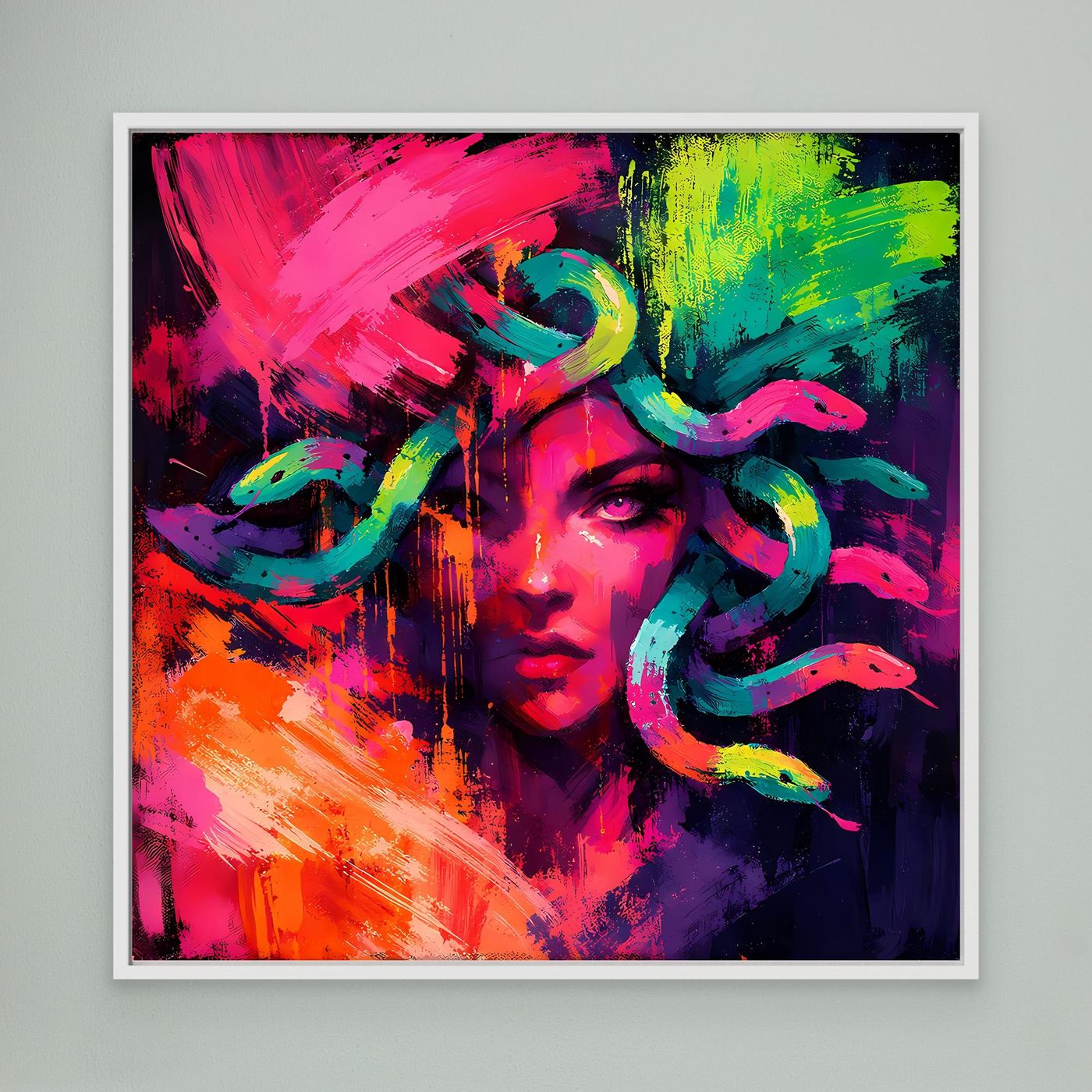 Leinwandbild Abstrakte Medusa im Neon-Stil | Moderner Mythos