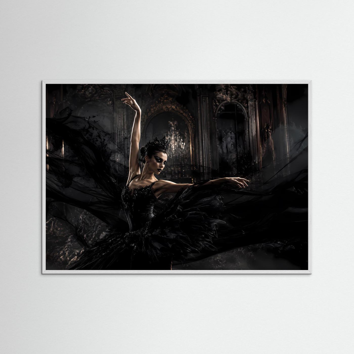 Dramatische Schwarzer Schwan Ballerina | Gothic & Eleganz Kunst Poster Querformat