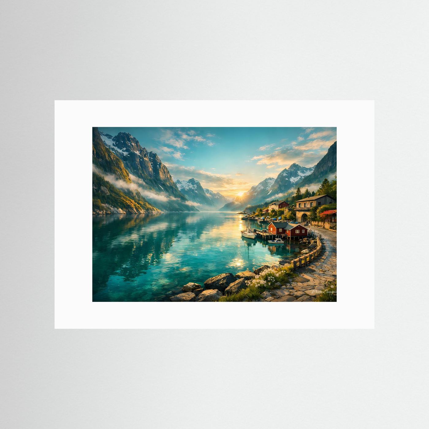 Malerischer Fjord im Sonnenuntergang | Lofoten Panorama & Natur Poster Querformat