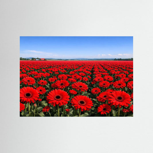 Endloses Rotes Gerbera Blumenfeld | Idyllische Landschaft & Natur Poster Querformat