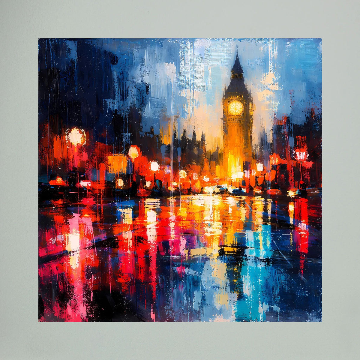 Leinwand Abstraktes Big Ben London Gemälde | Modernes Urbanes Wandbild bei Nacht
