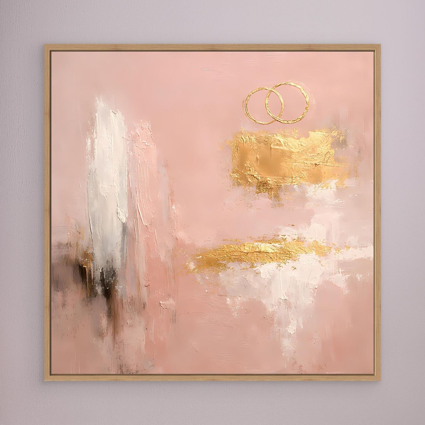 Leinwand Abstraktes Hochzeitsgemälde in Altrosa und Gold | Modernes Wandbild Eheringe