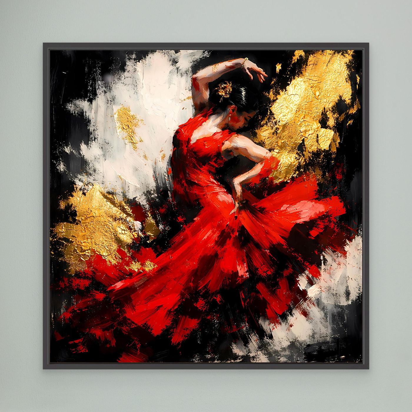 Leinwand Flamenco Tänzerin in Rot und Gold | Modernes Abstraktes Tanz Wandbild