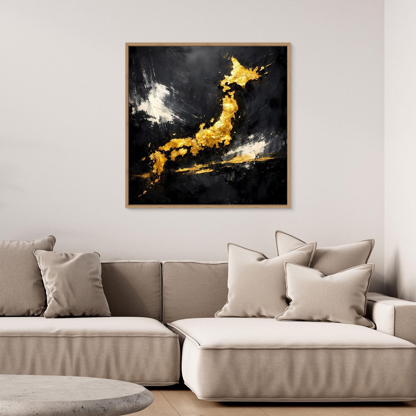 Leinwand Elegante Japan-Karte in Gold & Schwarz | Modernes Abstraktes Wandbild