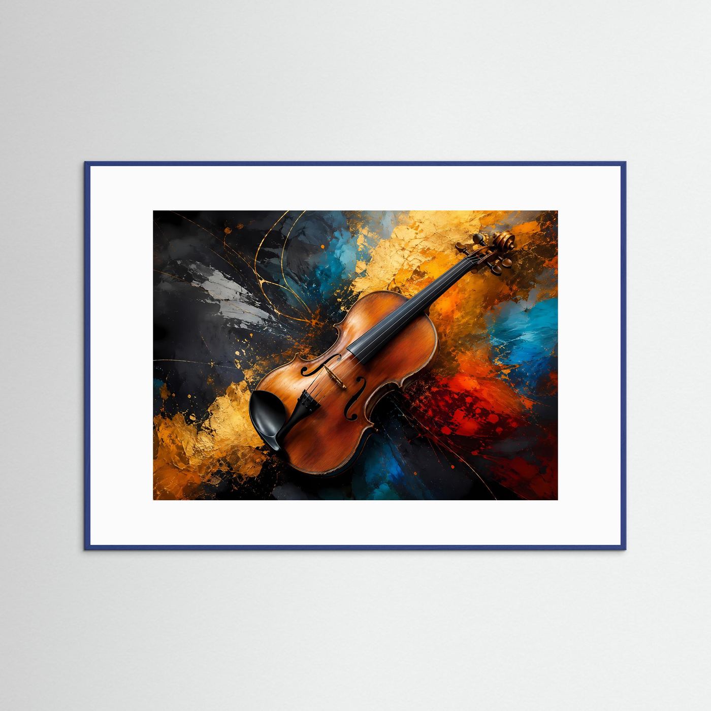 Abstrakte Violine in Gold & Blau | Moderne Musik Wandkunst