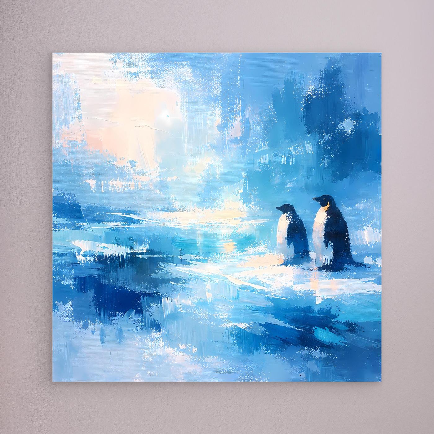 Leinwand Majestätische Pinguine im Ewigen Eis | Abstraktes Antarktis Wandbild