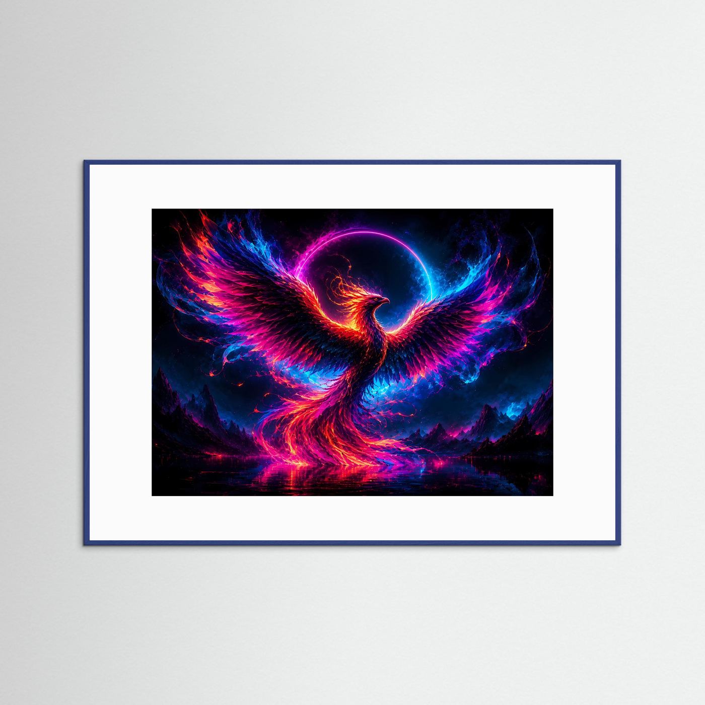 Phönix Poster Neon | Mystischer Feuerphönix Wandbild | Fantasy Vogel Kunst | Abstrakte Kosmische Wanddekoration | Leinwand Modern