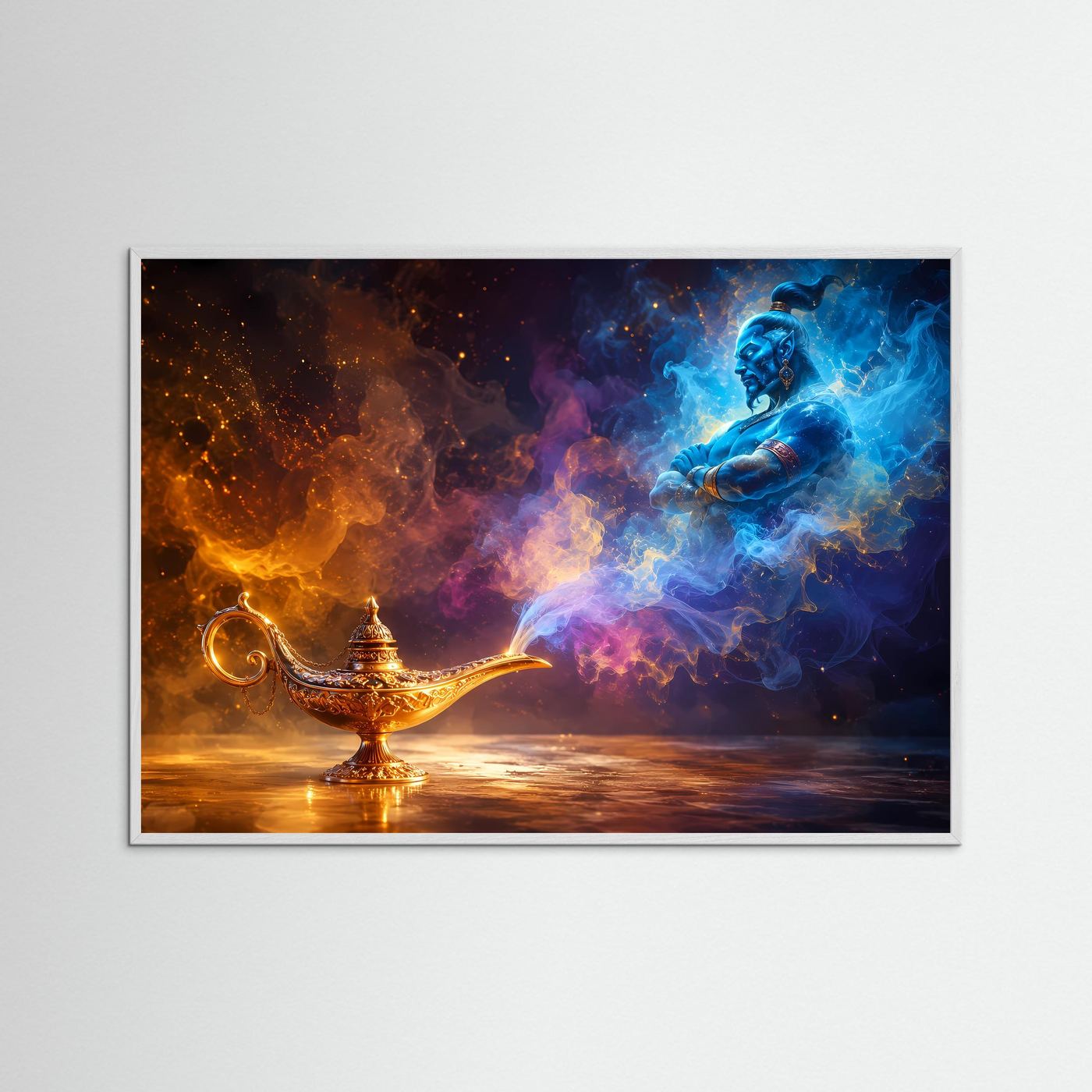 Magie aus der Wunderlampe | Mystischer Dschinn in Blau & Gold – Fantastische Wandkunst