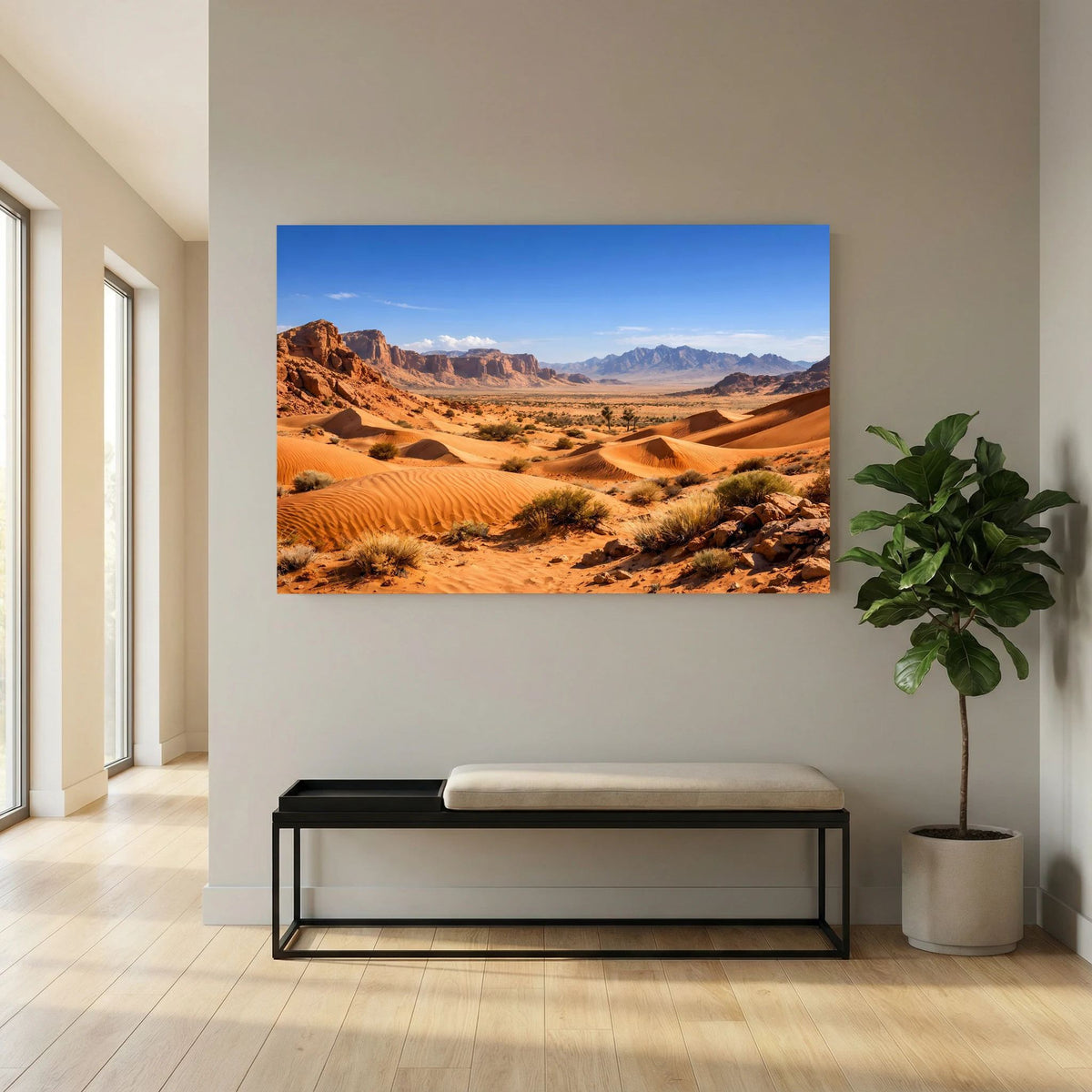 Poster mit Wüstenlandschaft und Sanddünen, rechteckig im Querformat