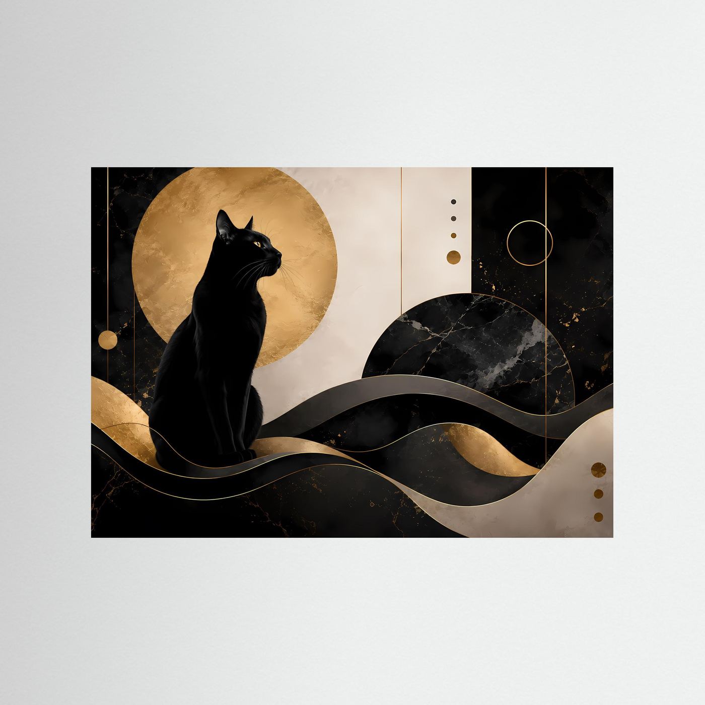 Schwarze Katze in Gold & Schwarz | Elegante abstrakte Katzenkunst