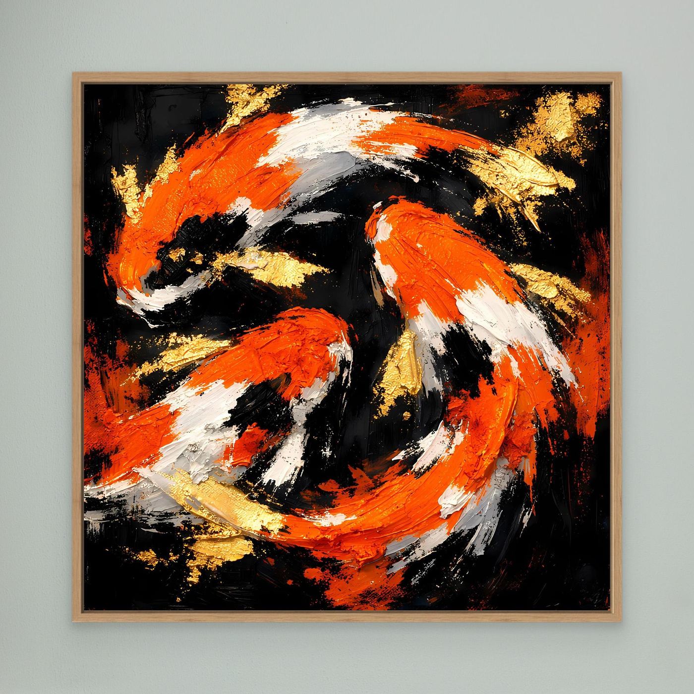Leinwand Dynamische Koi-Karpfen | Abstraktes Yin Yang Wandbild Gold Orange