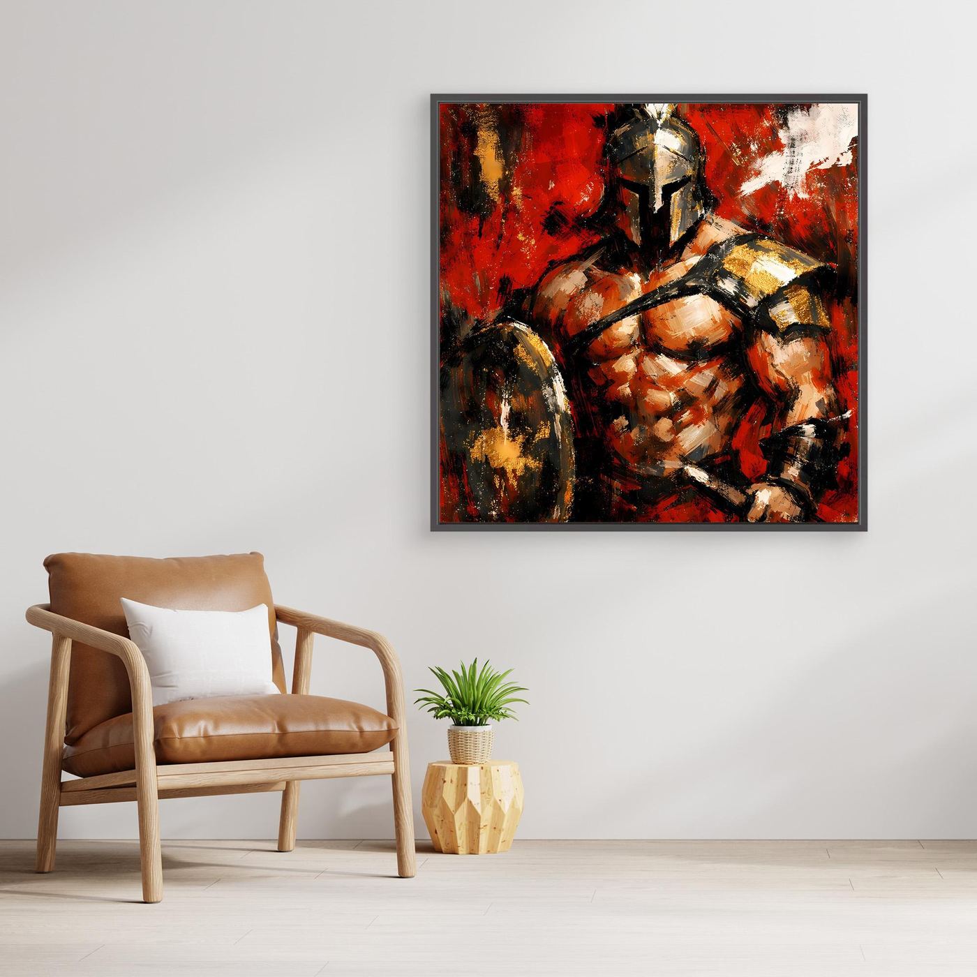 Leinwand Legendärer Spartaner in Rot | Abstraktes Krieger Wandbild Gold