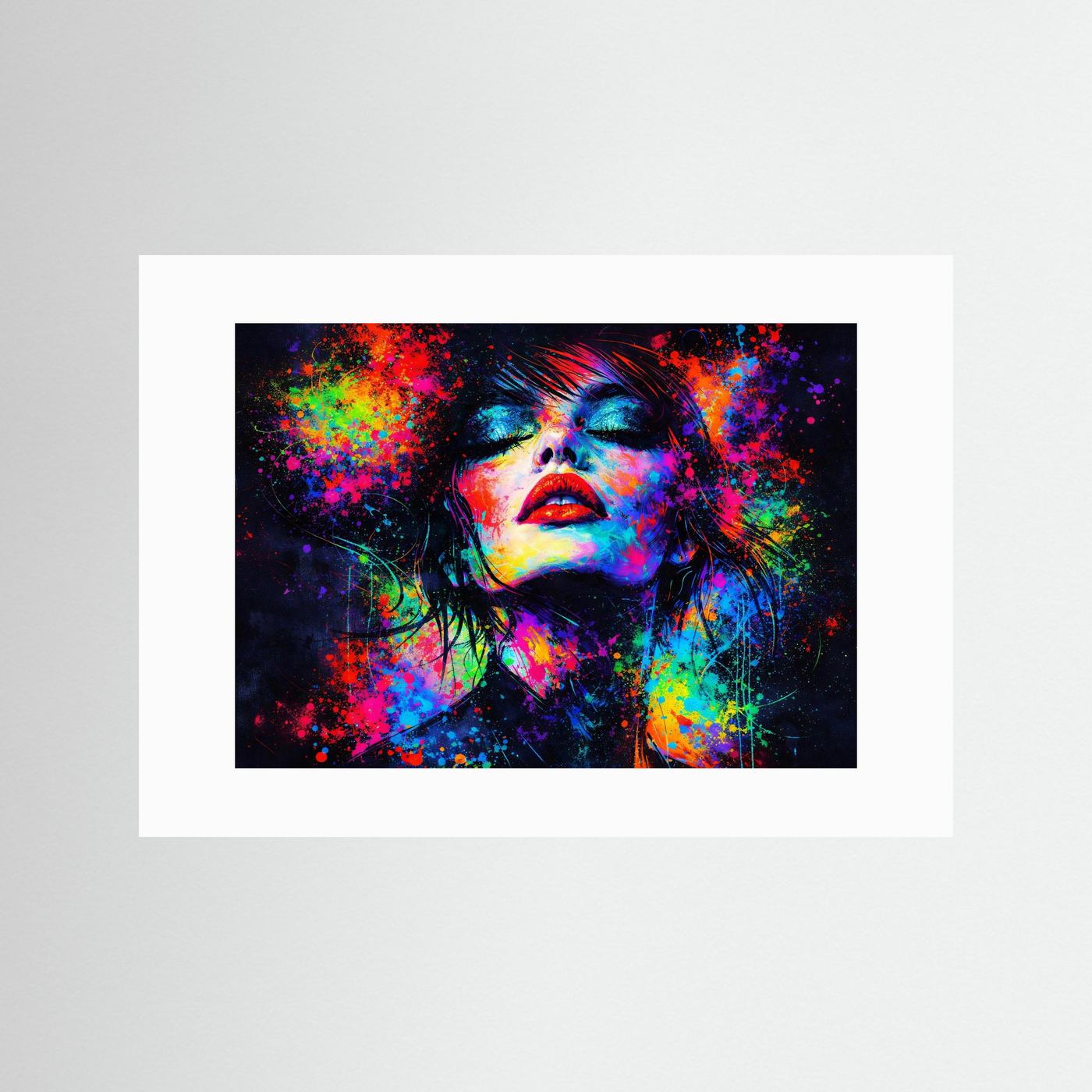 Farbenfrohes Pop Art Frauen Portrait | Abstrakte Bunte Kunst & Neon Wandbild Querformat