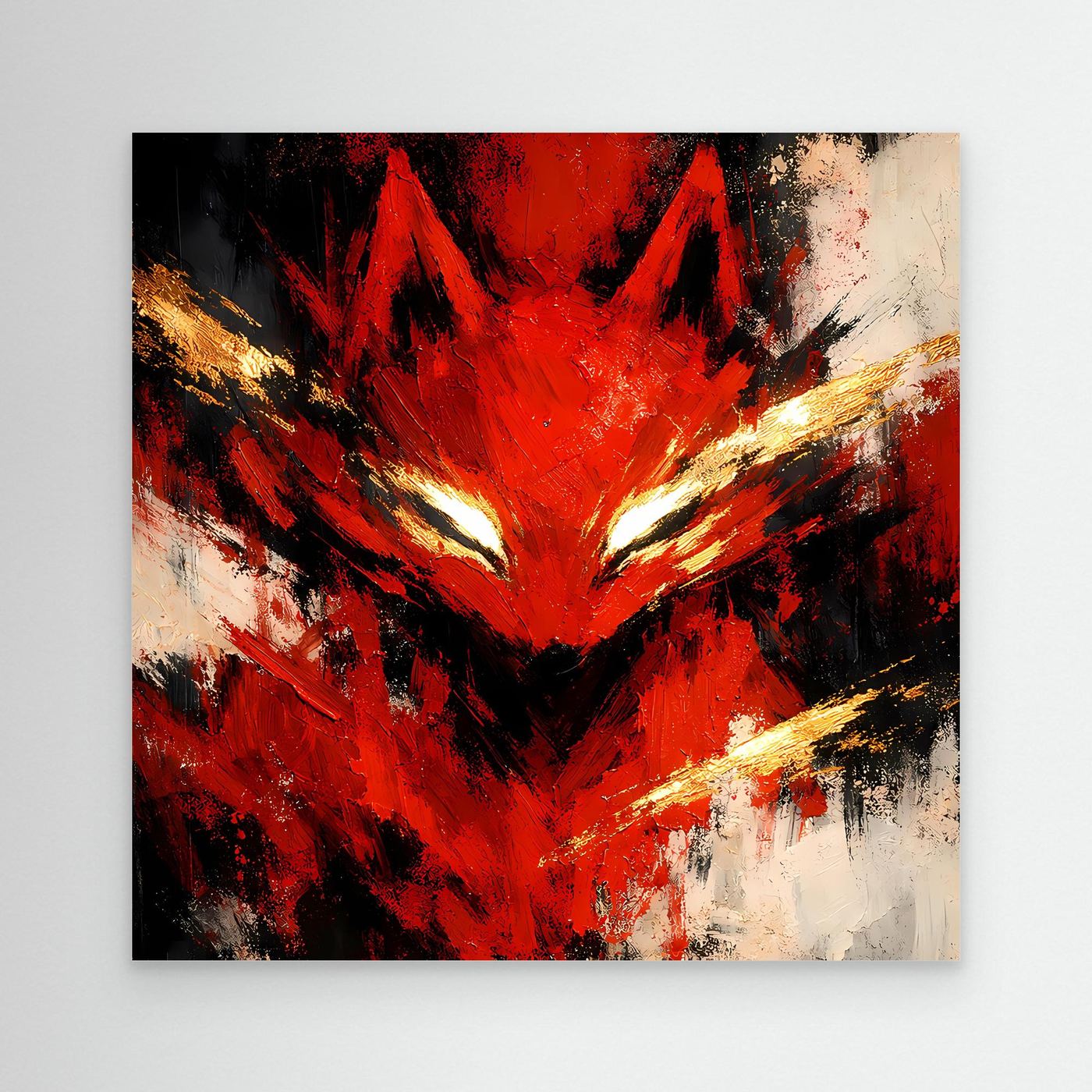 Leinwand Mystischer Kitsune Fuchs in Rot | Abstraktes Japanisches Mythologie Wandbild