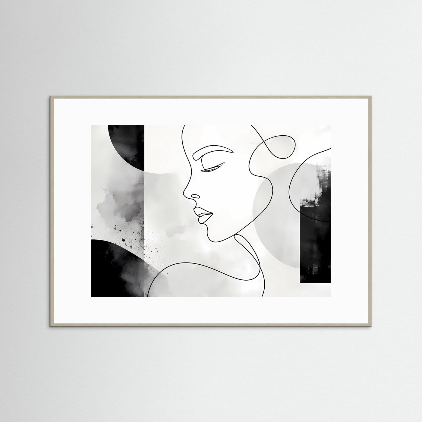 Minimalistisches One Line Gesicht Wandbild | Schwarz Weiß Line Art Poster | Modernes Frauenportrait | Skandinavische Boho Kunst | Abstrakte Leinwand