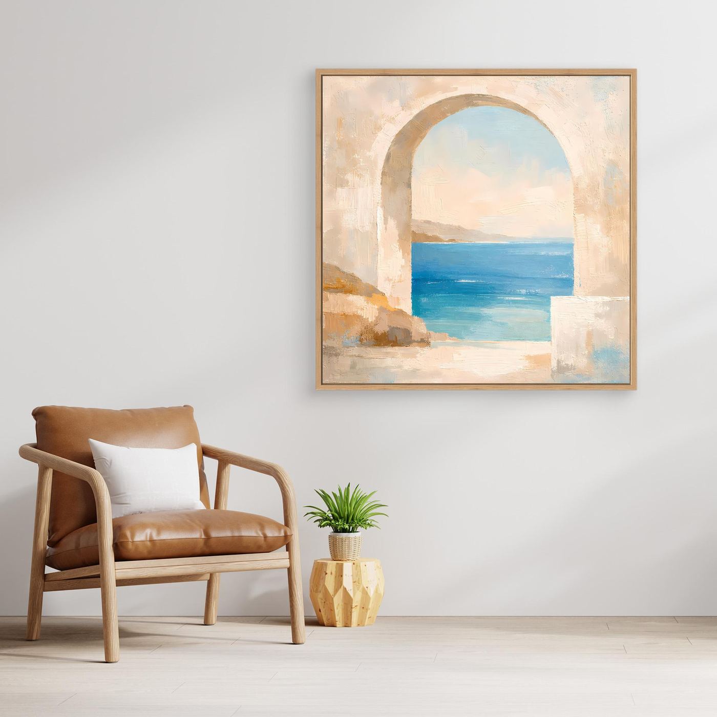 Leinwand Mediterraner Torbogen mit Meerblick | Abstraktes Ozean Wandbild