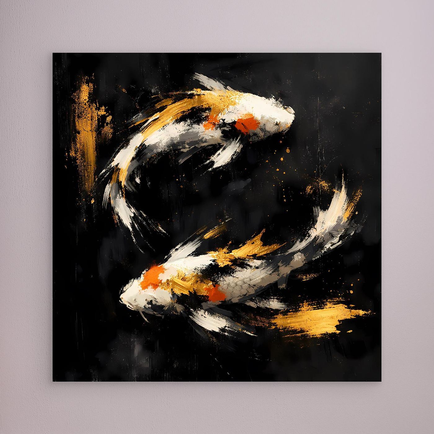 Leinwand Abstrakte Koi-Fische in Gold und Orange | Modernes Yin Yang Wandbild