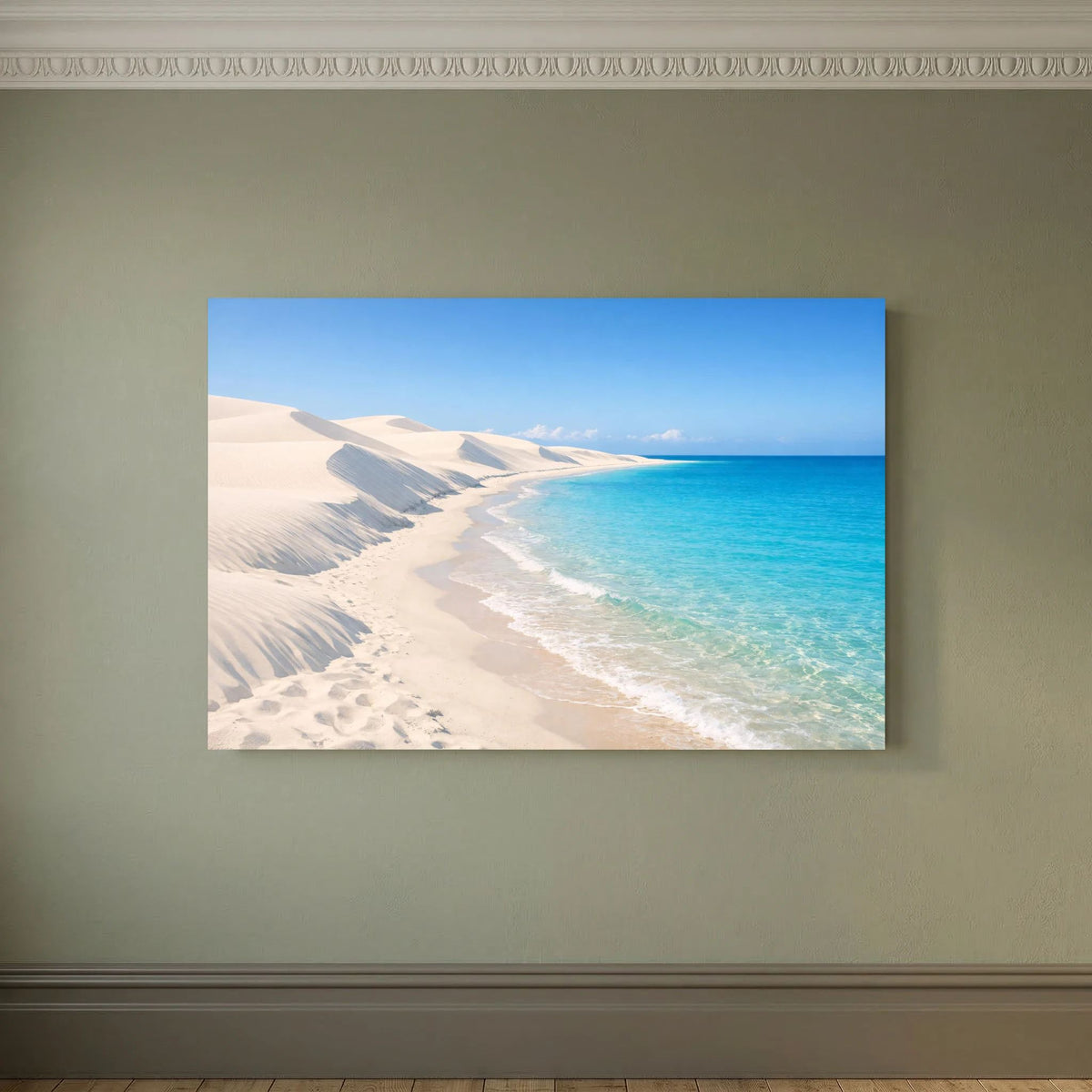 Wandbild mit Sanddünen und Meer im Querformat