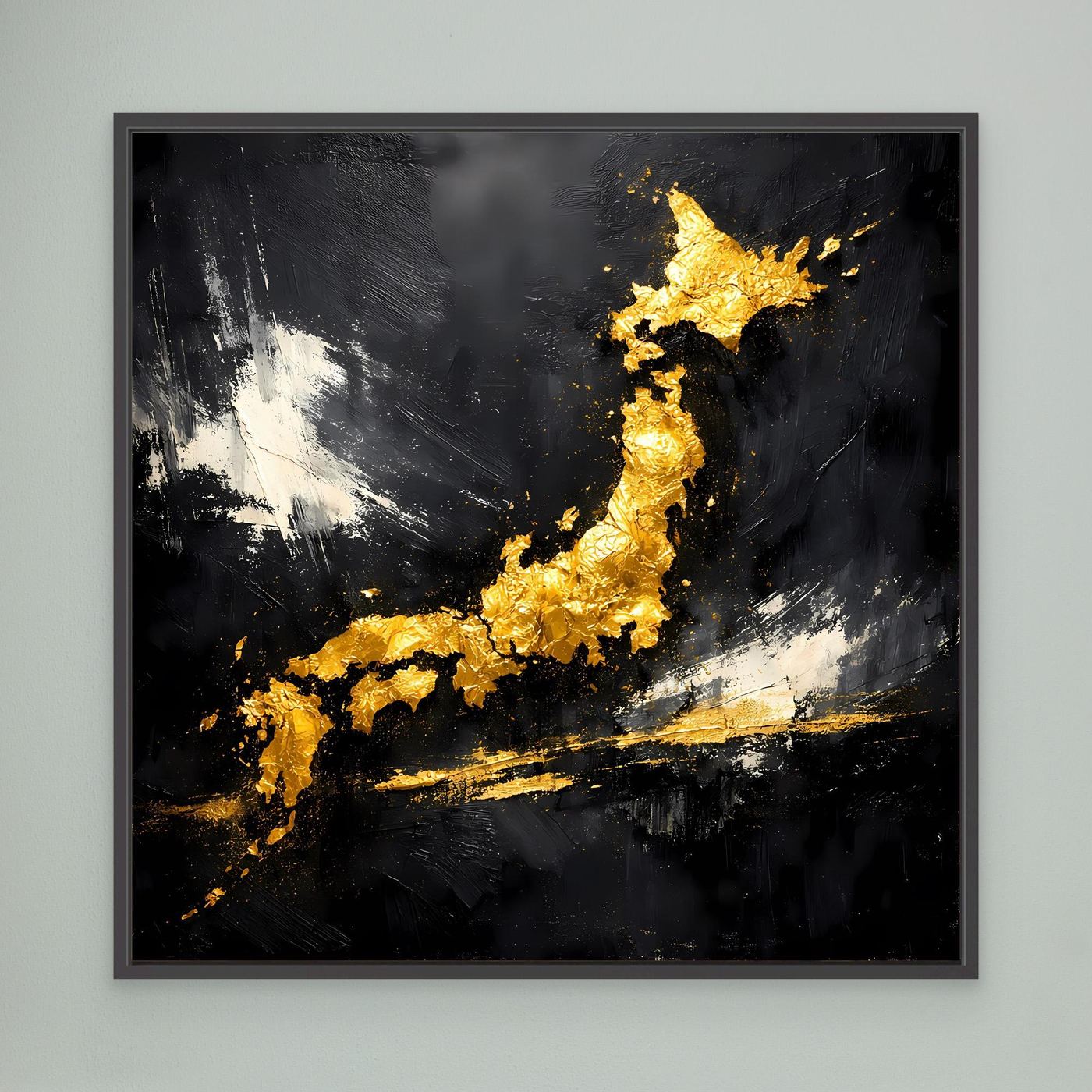 Leinwand Elegante Japan-Karte in Gold & Schwarz | Modernes Abstraktes Wandbild