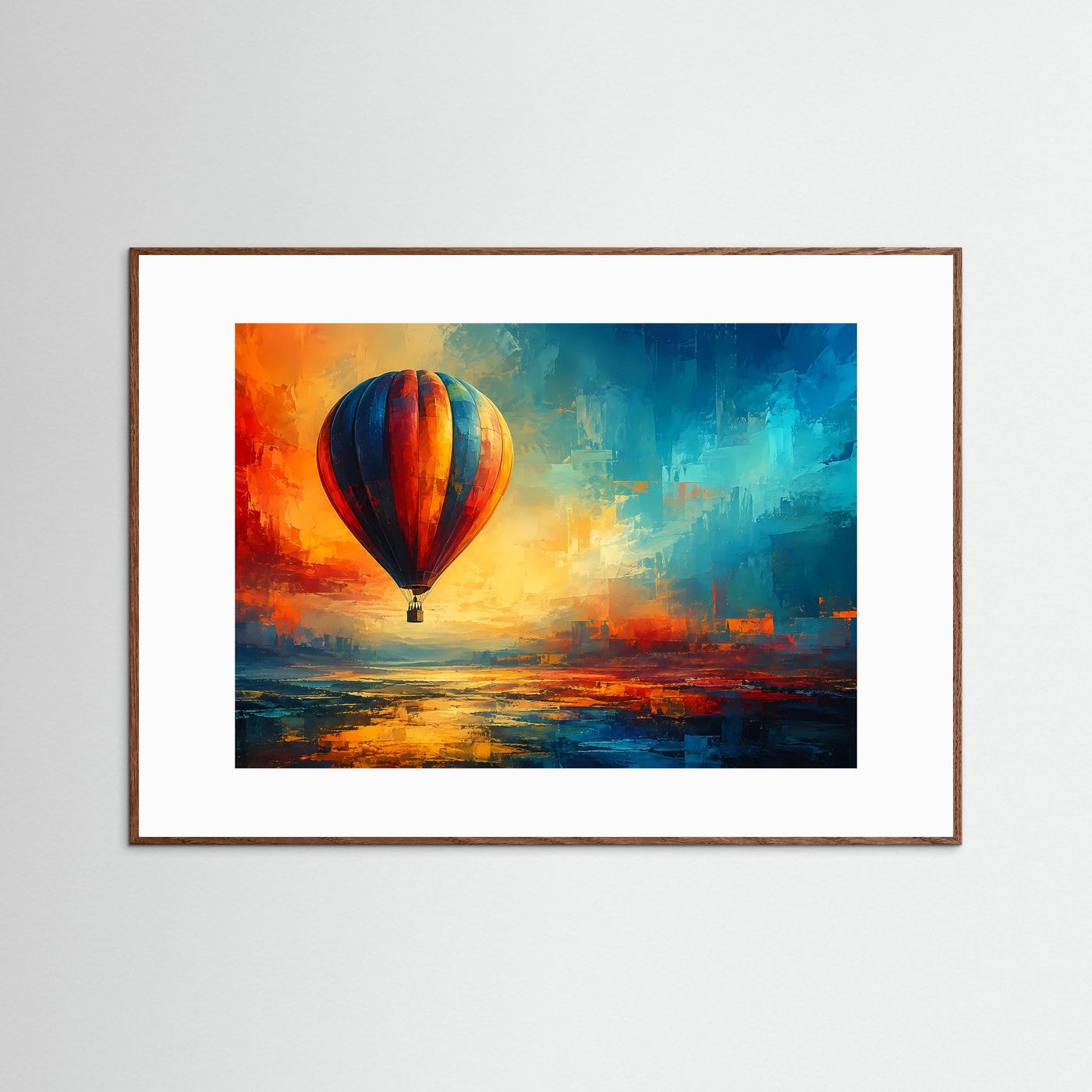Heißluftballon Poster | Moderne Ballon Wandkunst | Abstraktes Landschaftsbild | Bunte Reise Deko