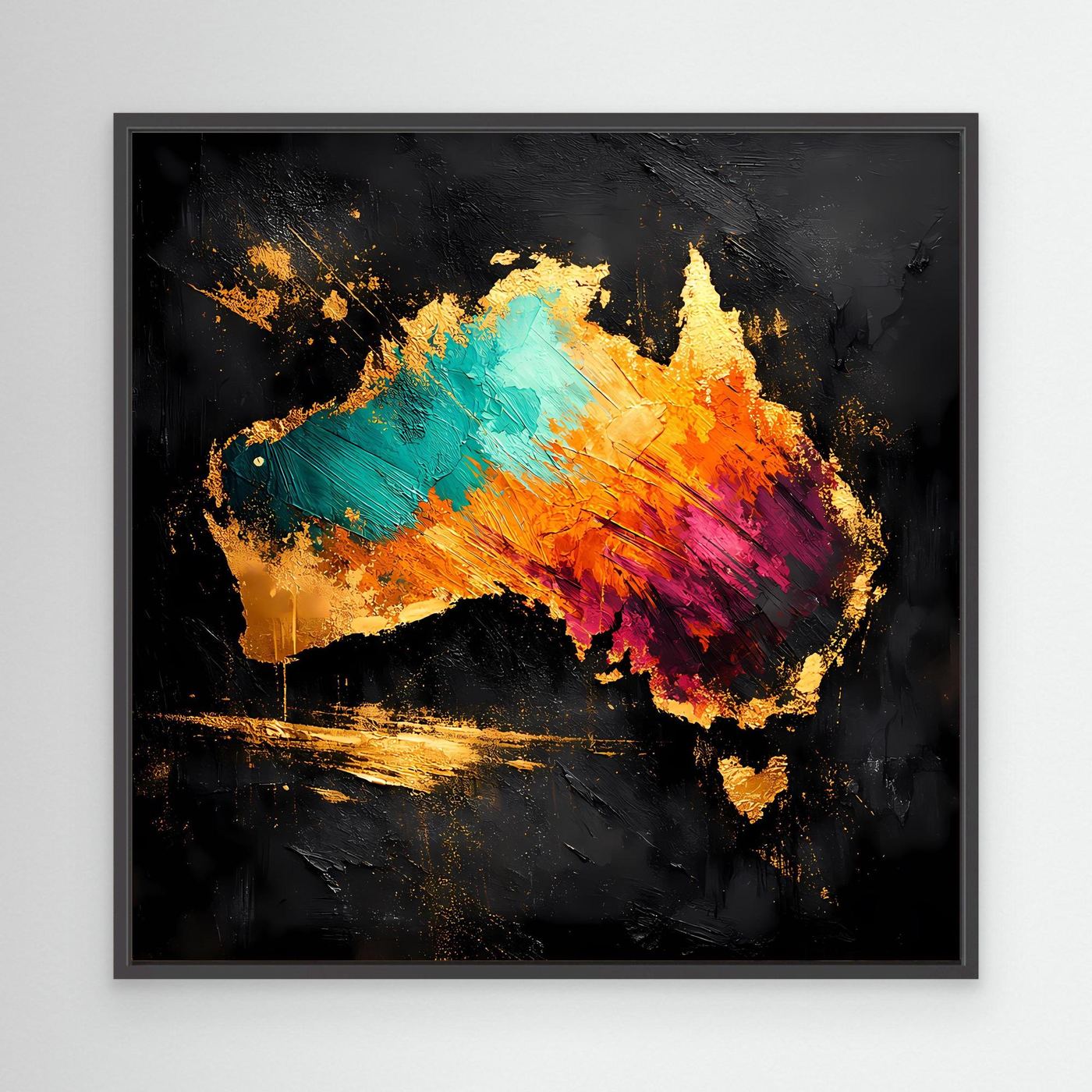 Leinwand Abstrakte Australien Karte in Gold und Türkis | Modernes Kontinent Wandbild