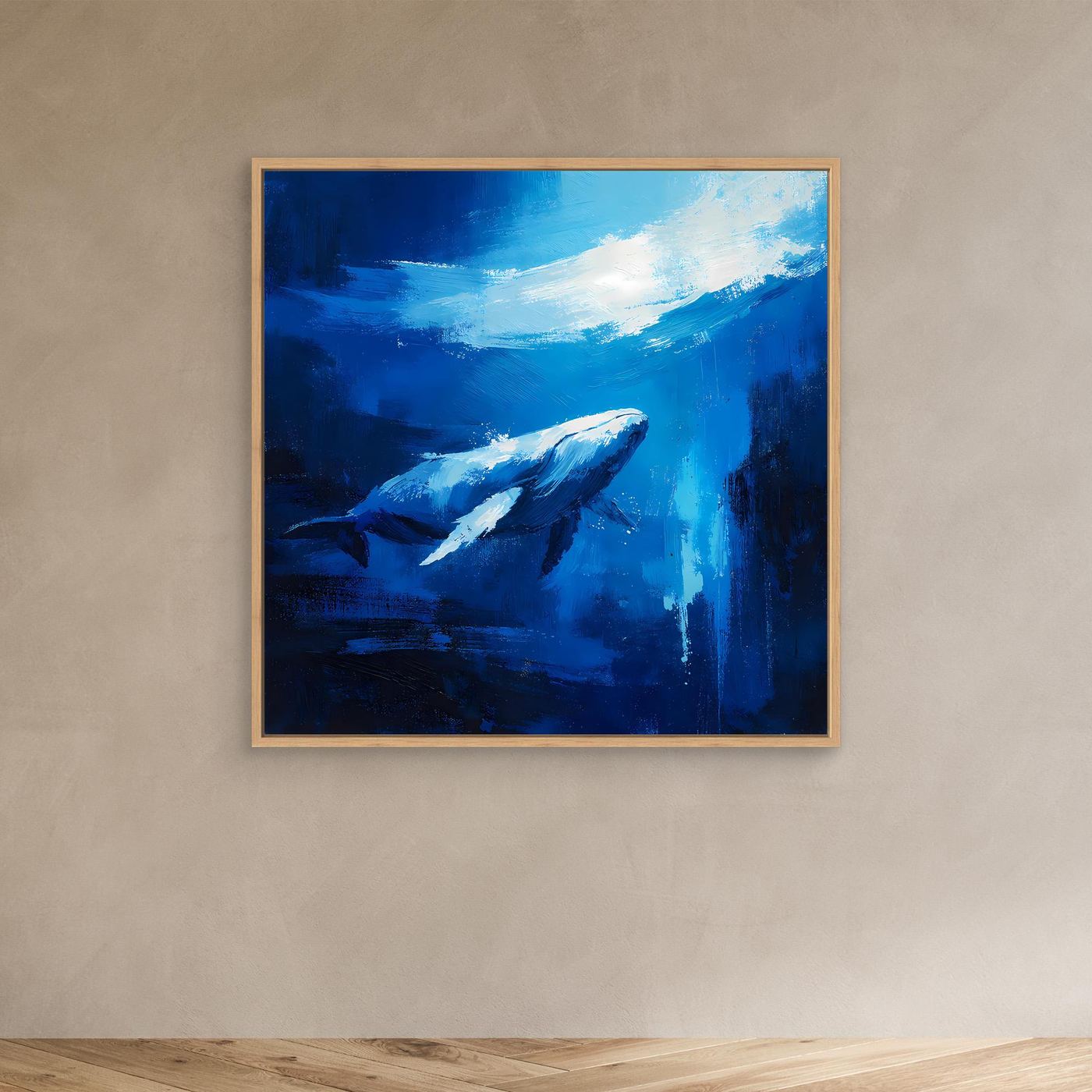 Premium Leinwand Majestätischer Wal im Ozean | Abstraktes Kunst Poster Modernes Blaues Wandbild