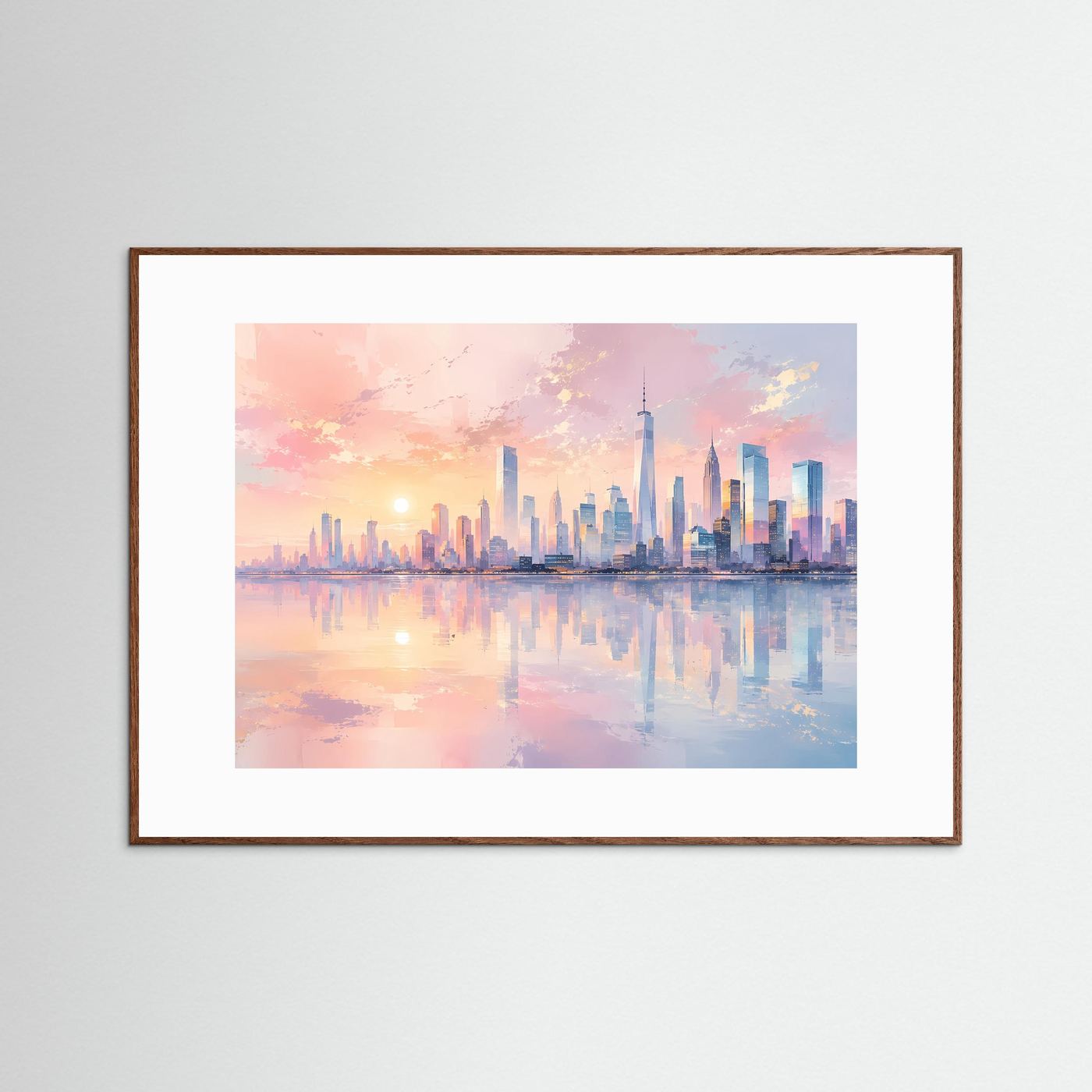 Pastell Skyline bei Sonnenuntergang | Moderne City Art in Rosa & Blau