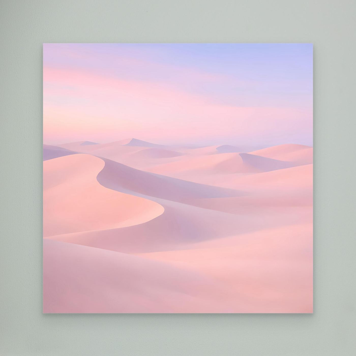Leinwandbild mit pastellfarbenen Wüstendünen in Rosa und Violett, ohne Rahmen