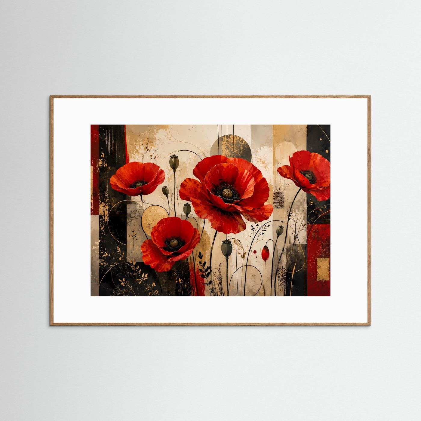 Elegante Mohnblumen im abstrakten Stil | Blumen & Kunst-Wandbild