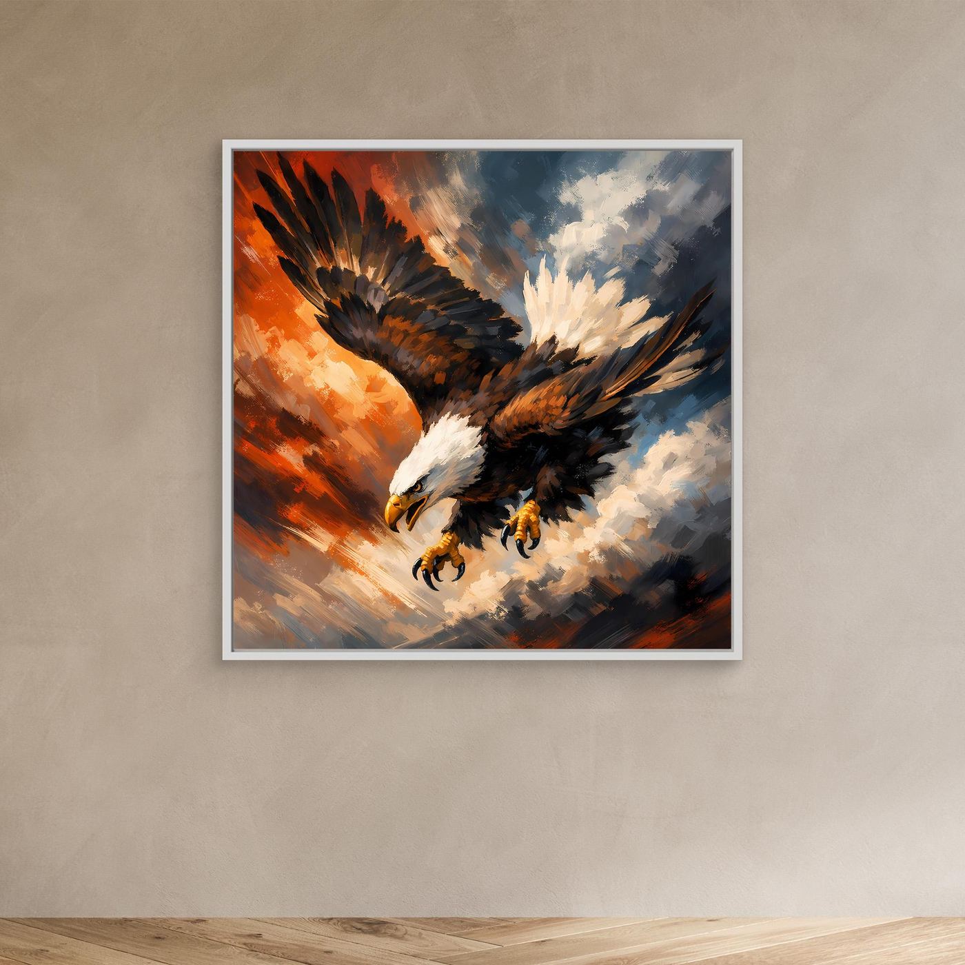 Leinwand Abstraktes Adler Gemälde | Modernes Kraftvolles Wandbild Fliegender Seeadler
