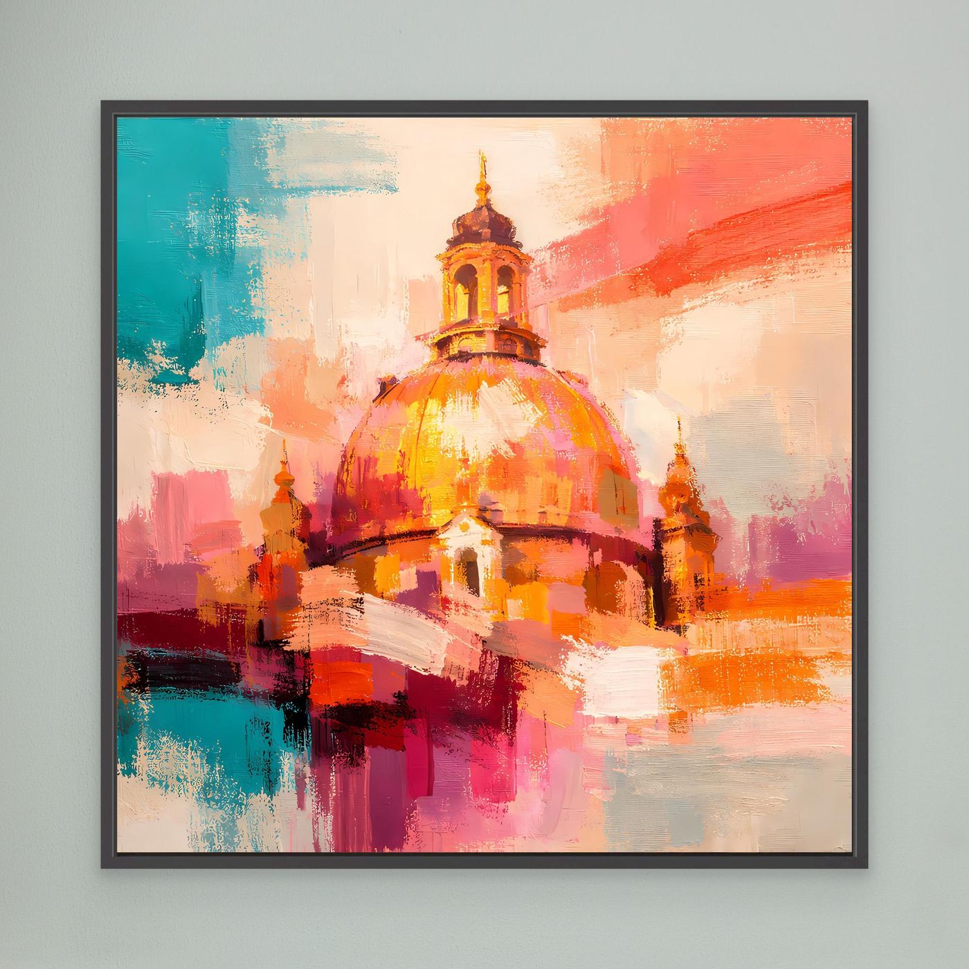 Leinwand Dresden Frauenkirche Wandbild | Abstraktes Architektur Bild Bunt