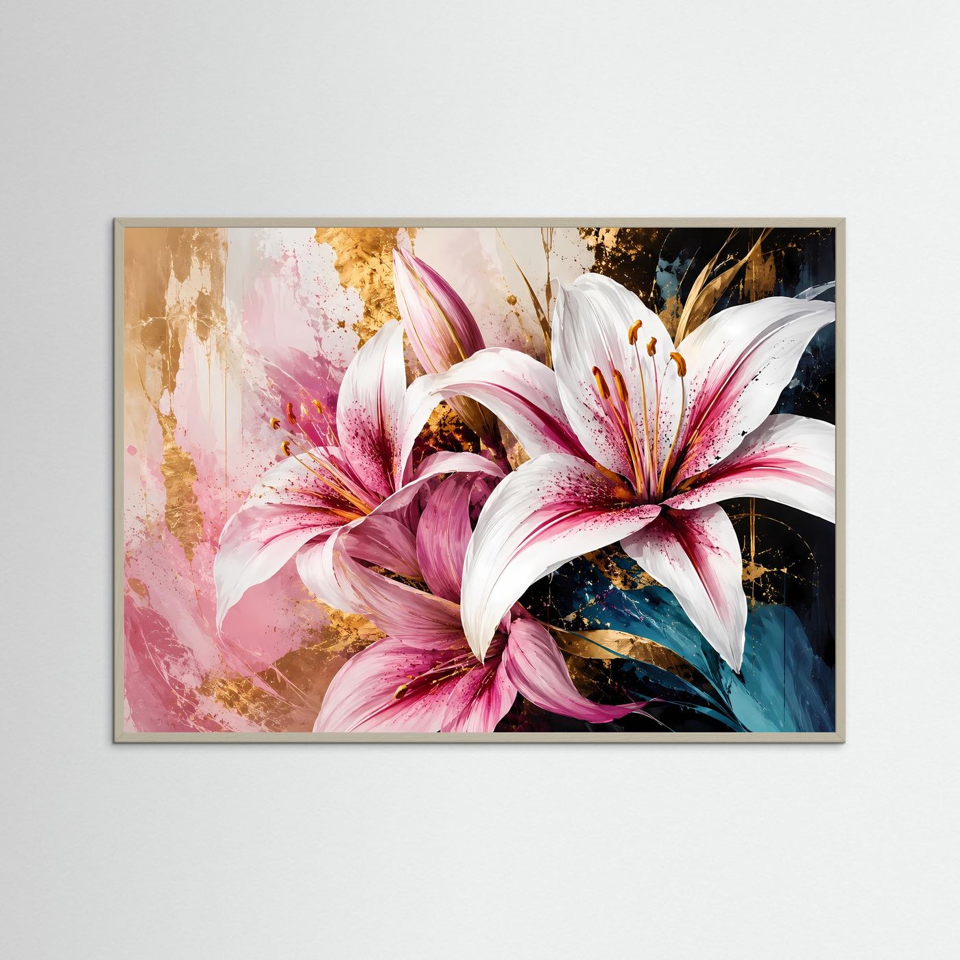 Prächtige Lilien im edlen Farbspiel | Modernes Blumen- & Kunst-Poster Querformat