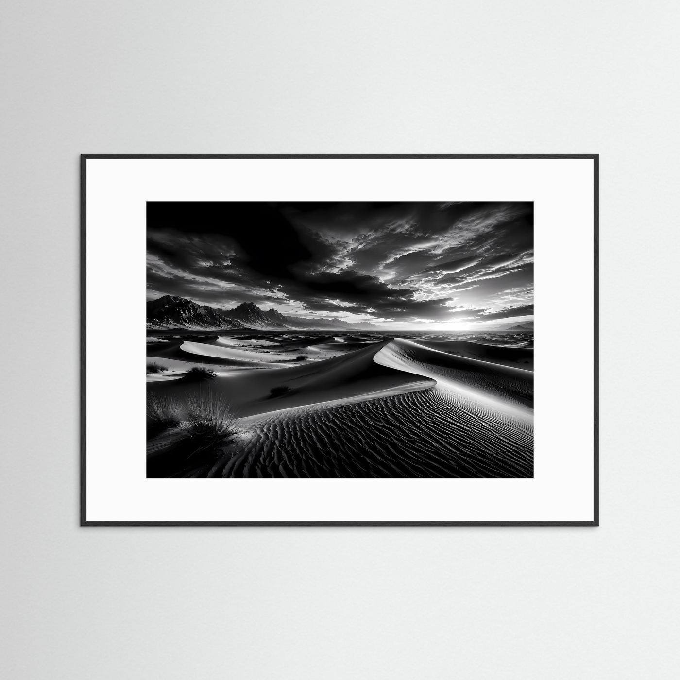 Schwarz Weiß Wüste Poster | Dünen Landschaft Wandbild | Monochrome Naturkunst | Minimalistische Wüstenfotografie | Fine Art Kunstdruck
