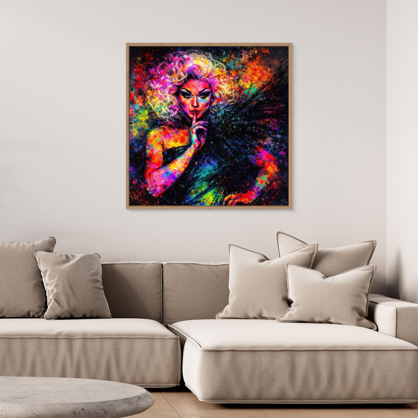 Leinwandbild Drag Queen Pop-Art | Bunte Farbexplosion Wandbild auf Keilrahmen