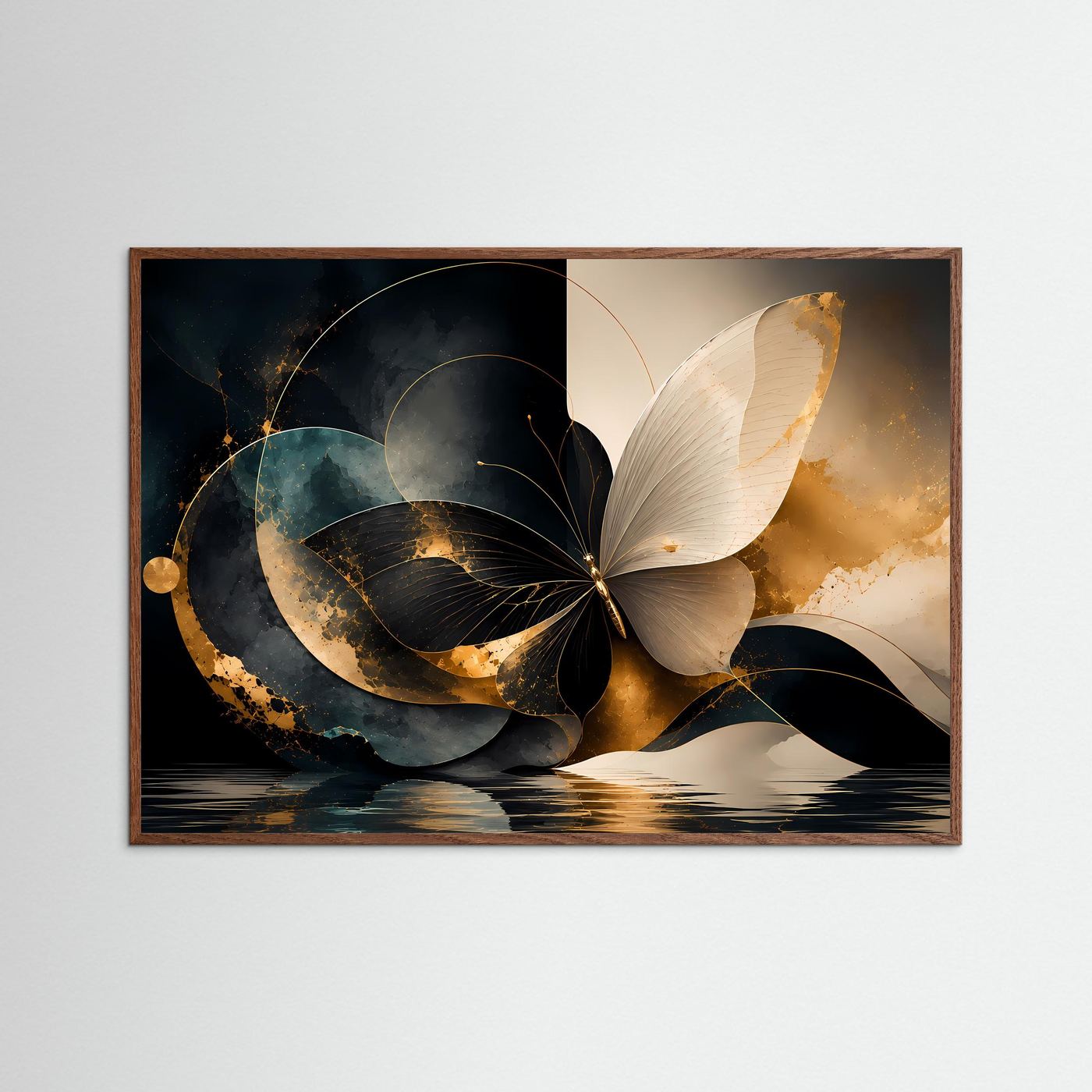 Eleganter Schmetterling in Schwarz & Gold | Abstrakte Luxuskunst