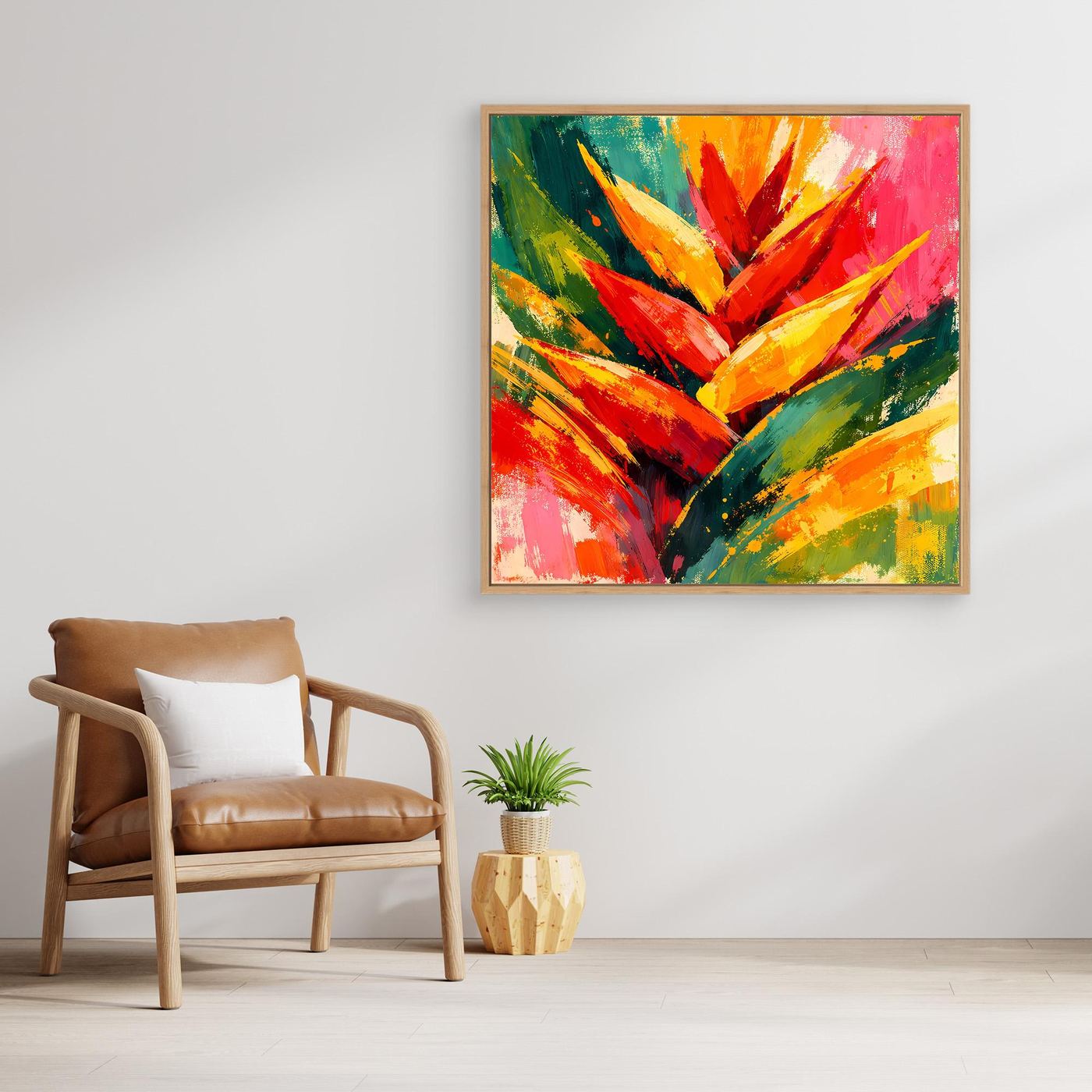 Leinwand Abstrakte Helikonie Blüte | Modernes Tropen Wandbild Bunt Exotisch