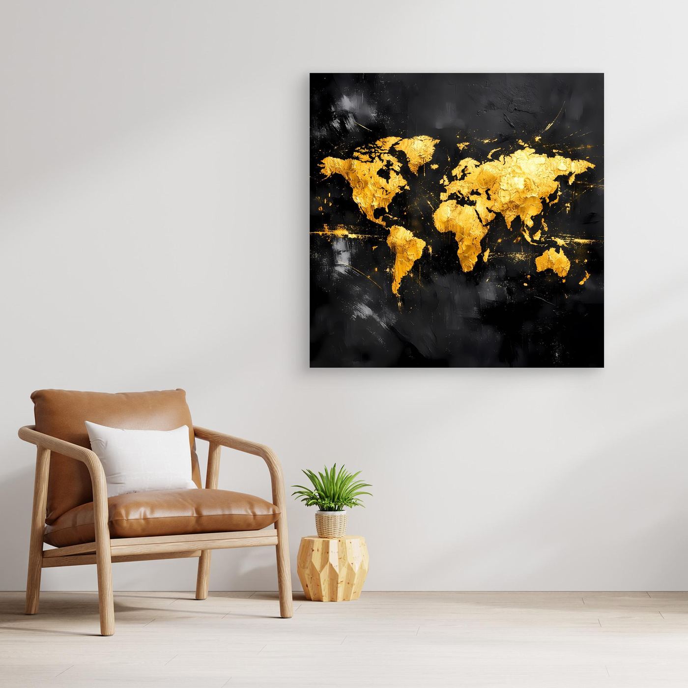 Leinwand Elegante Weltkarte in Gold & Schwarz | Modernes Abstraktes Kontinenten Wandbild