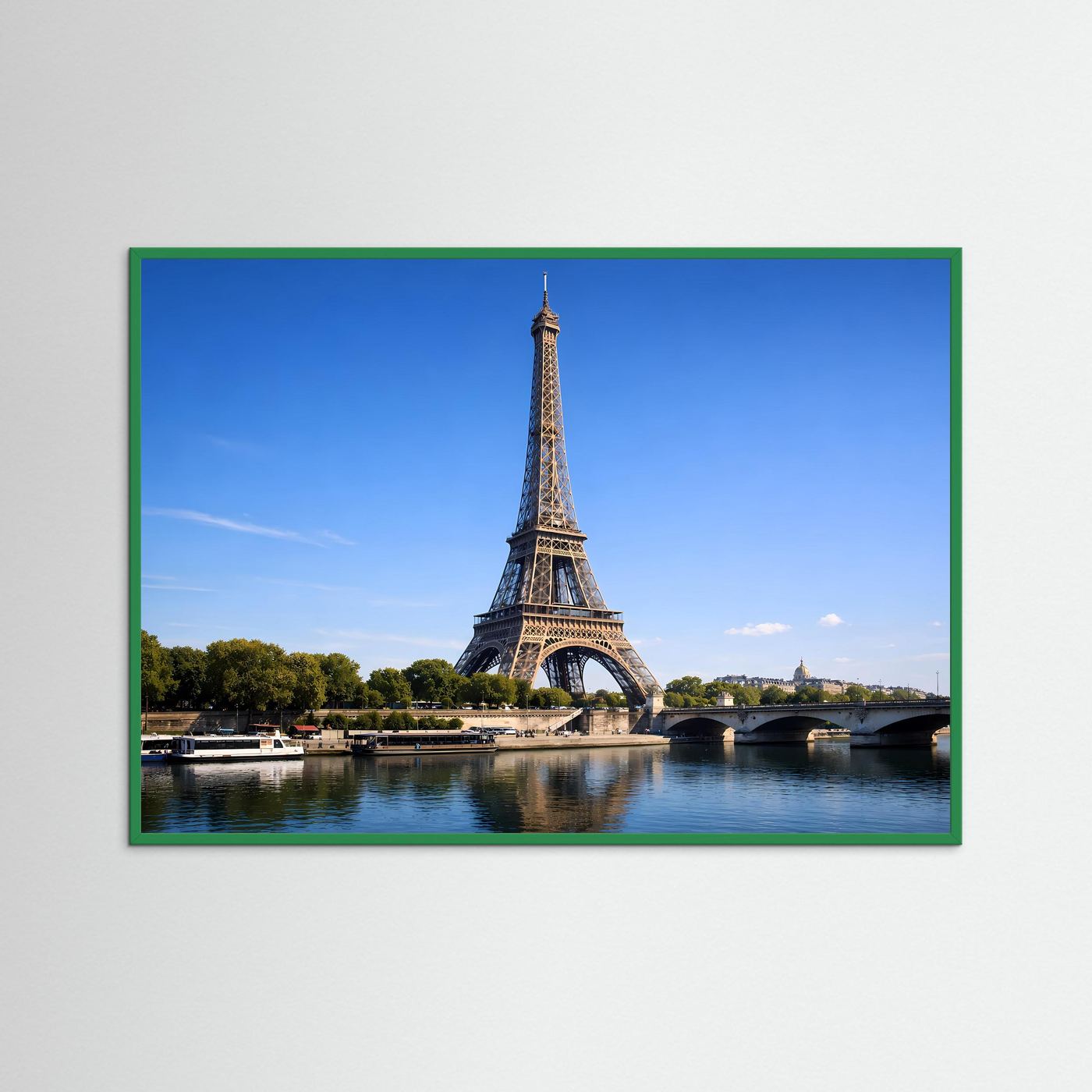 Poster mit grüner Umrandung: Eiffelturm an der Seine, Querformat