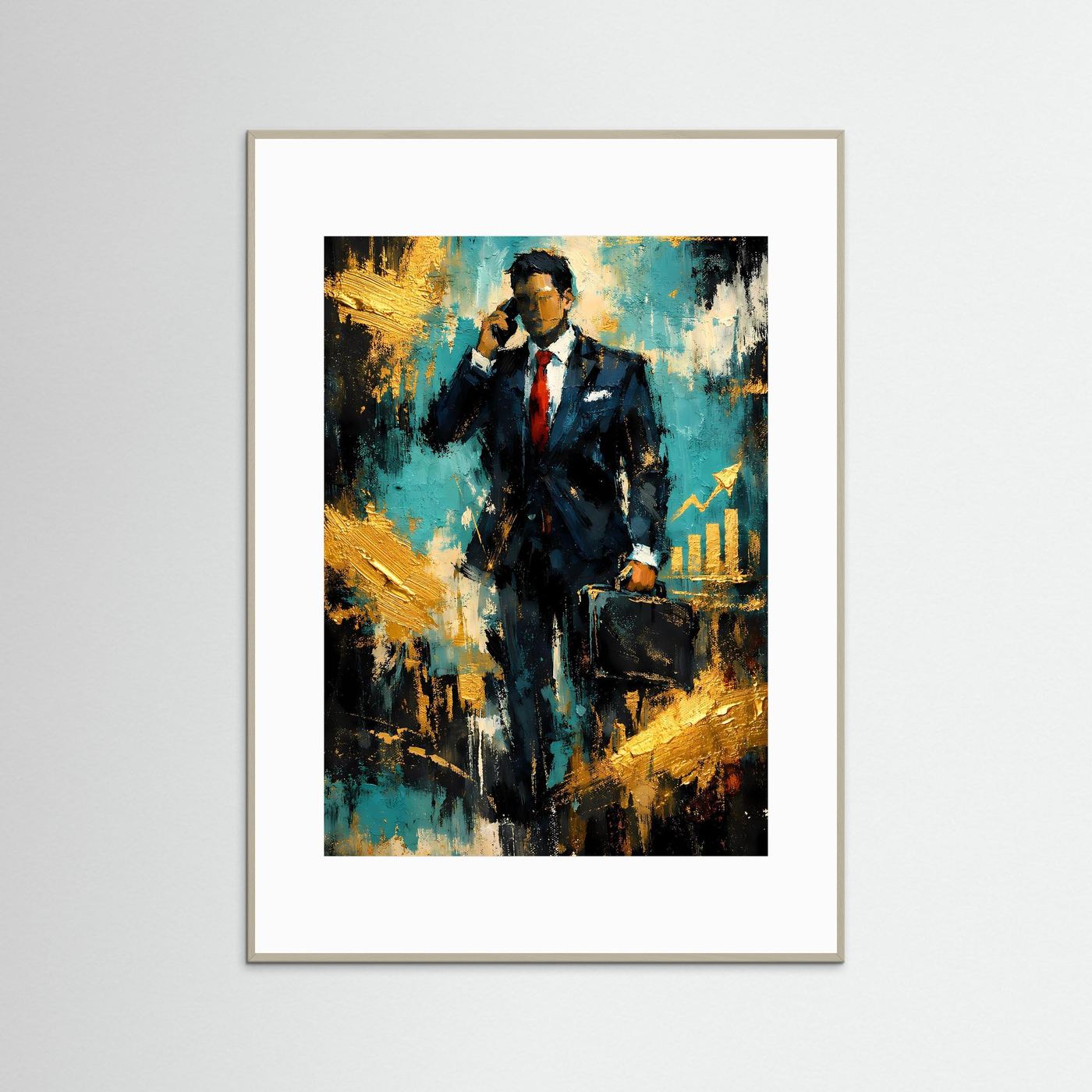 Business-Krypto-Poster im grauen Rahmen mit weißem Rand und abstraktem Figurenmotiv