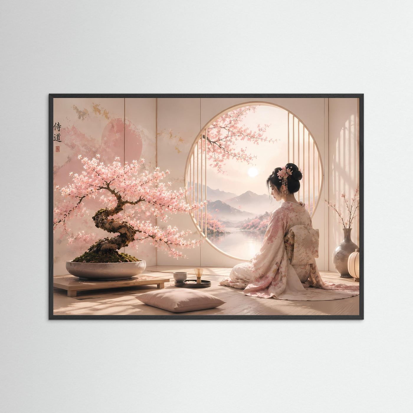 Japanische Geisha mit Kirschblüten | Sakura Bonsai & Zen Harmonie